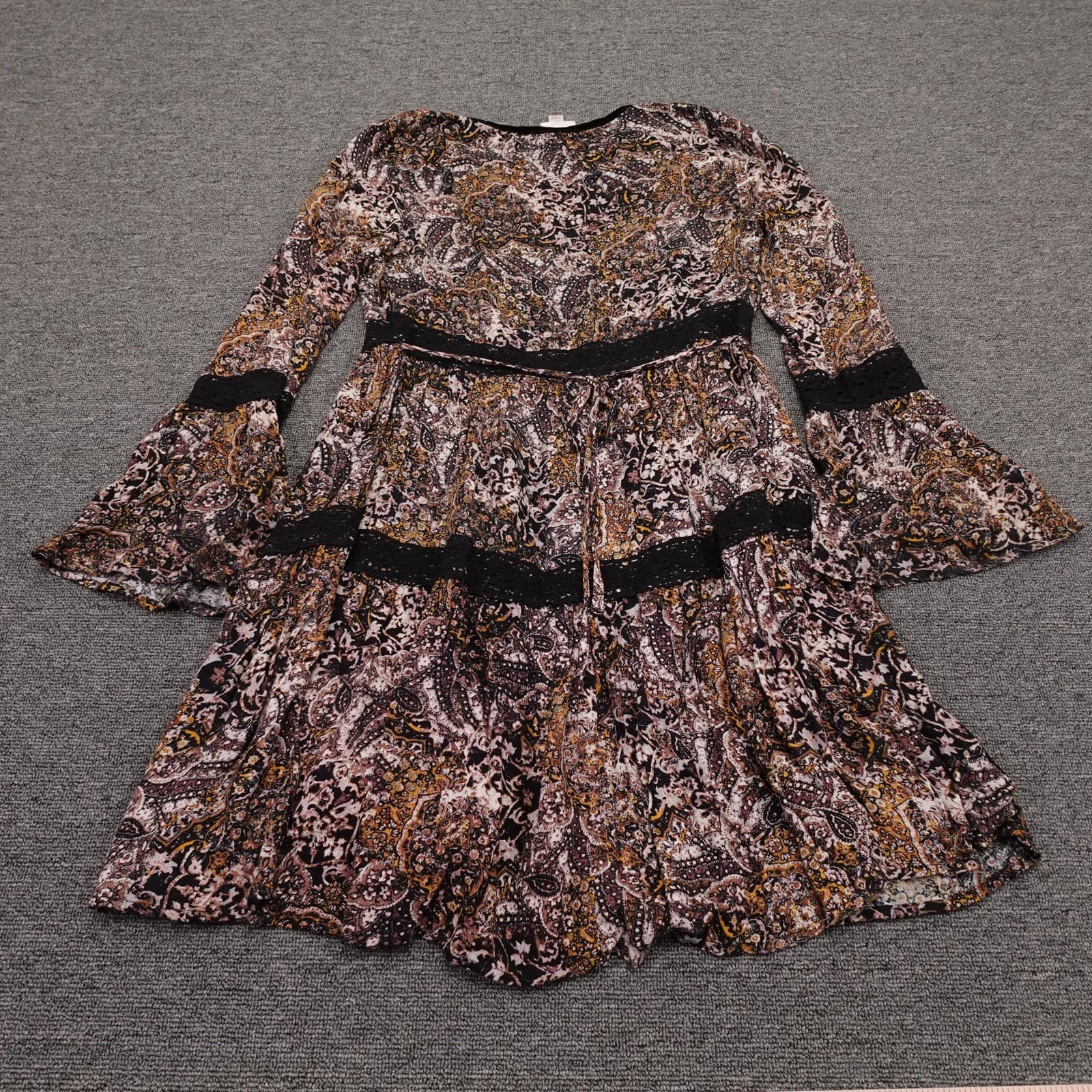 Knox Rose Dress Womens XS Multicolor Paisley Boho 3/4 Bell Sleeve Fit & Flare - Thumbnail 4