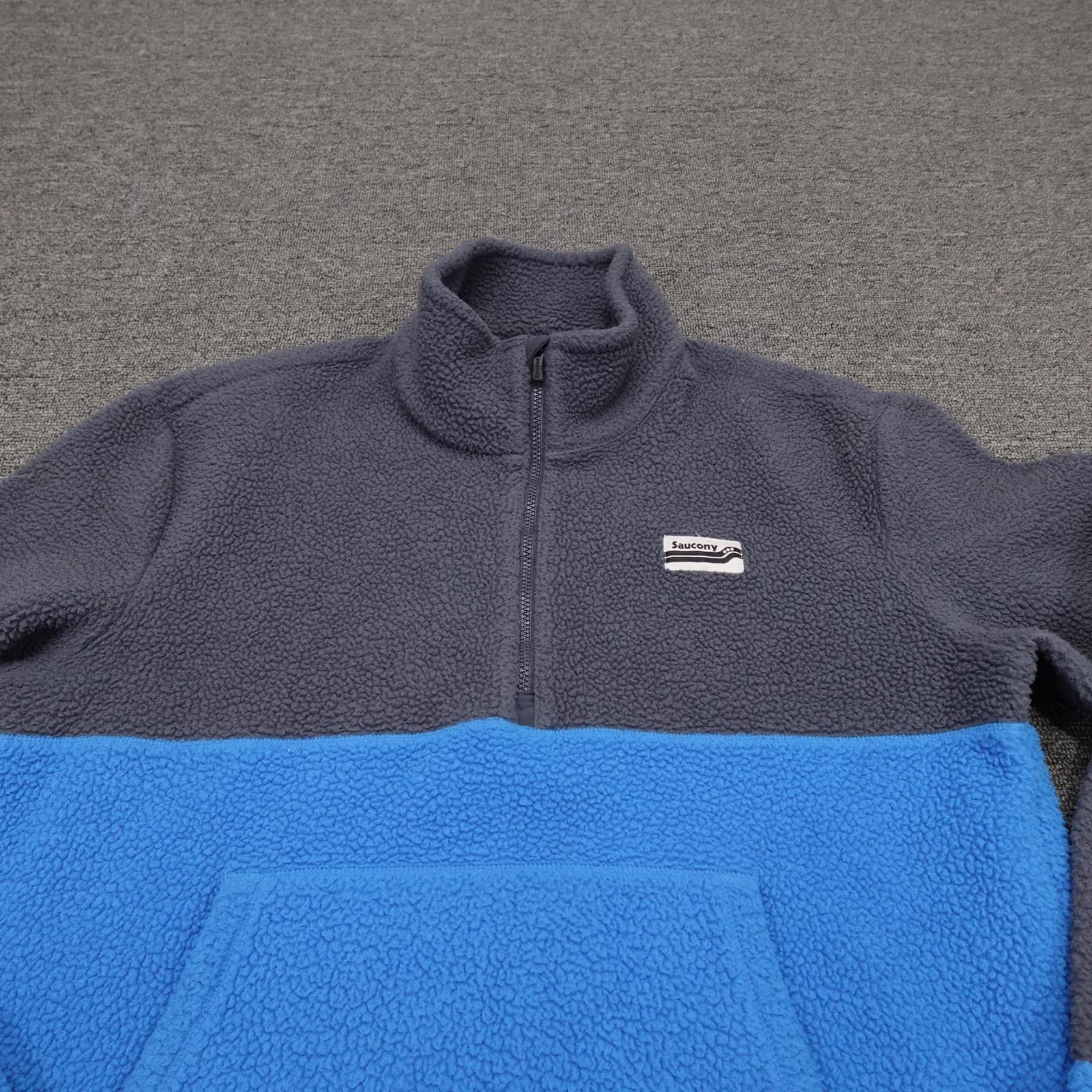Saucony Jacket Womens Small Blue Gray Sherpa Fleece 1/4 Zip Pullover Kangaroo - Thumbnail 2
