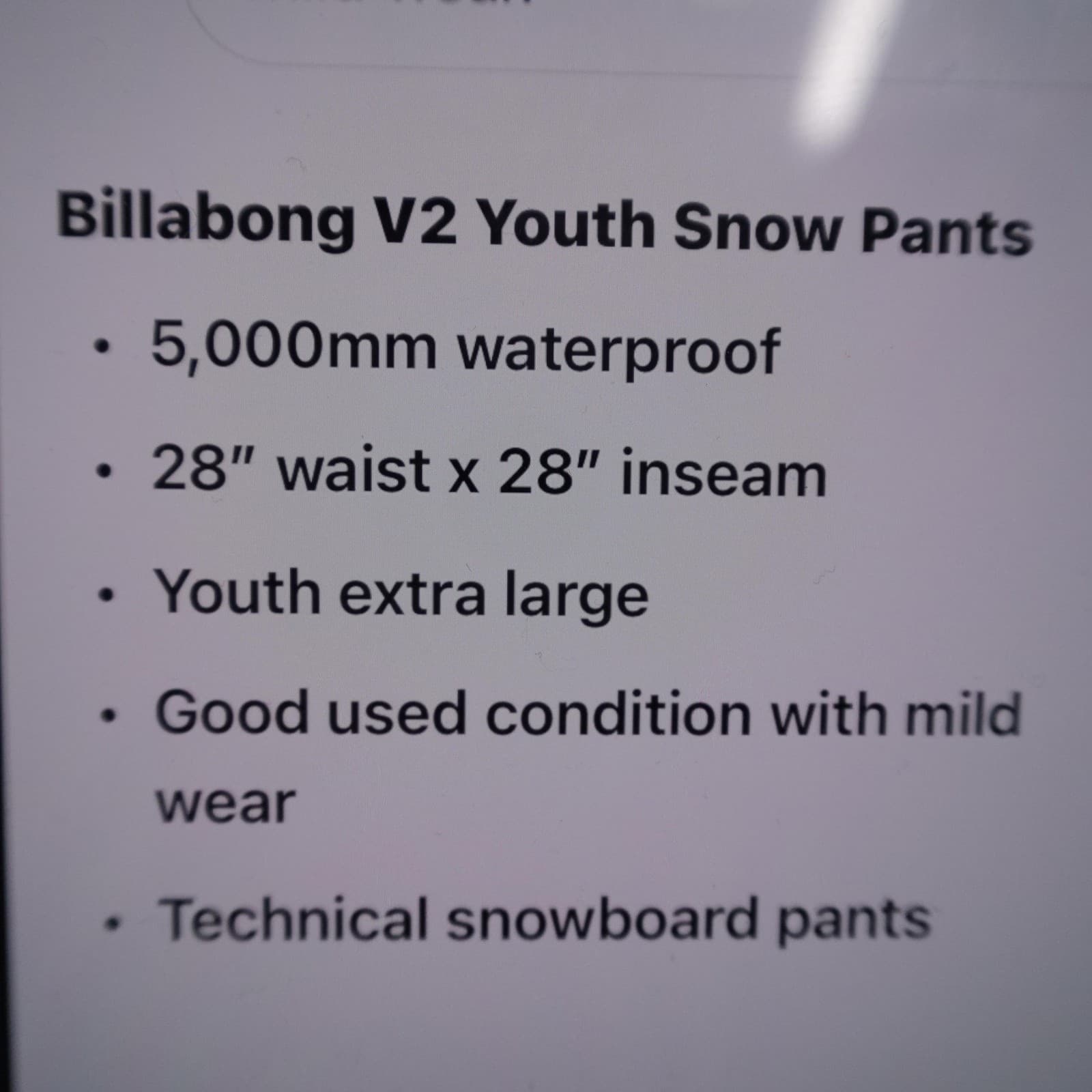 Billabong Snow Pants Youth XL 28x28 Green Camo V2 5000mm Waterproof Insulated - Thumbnail 8