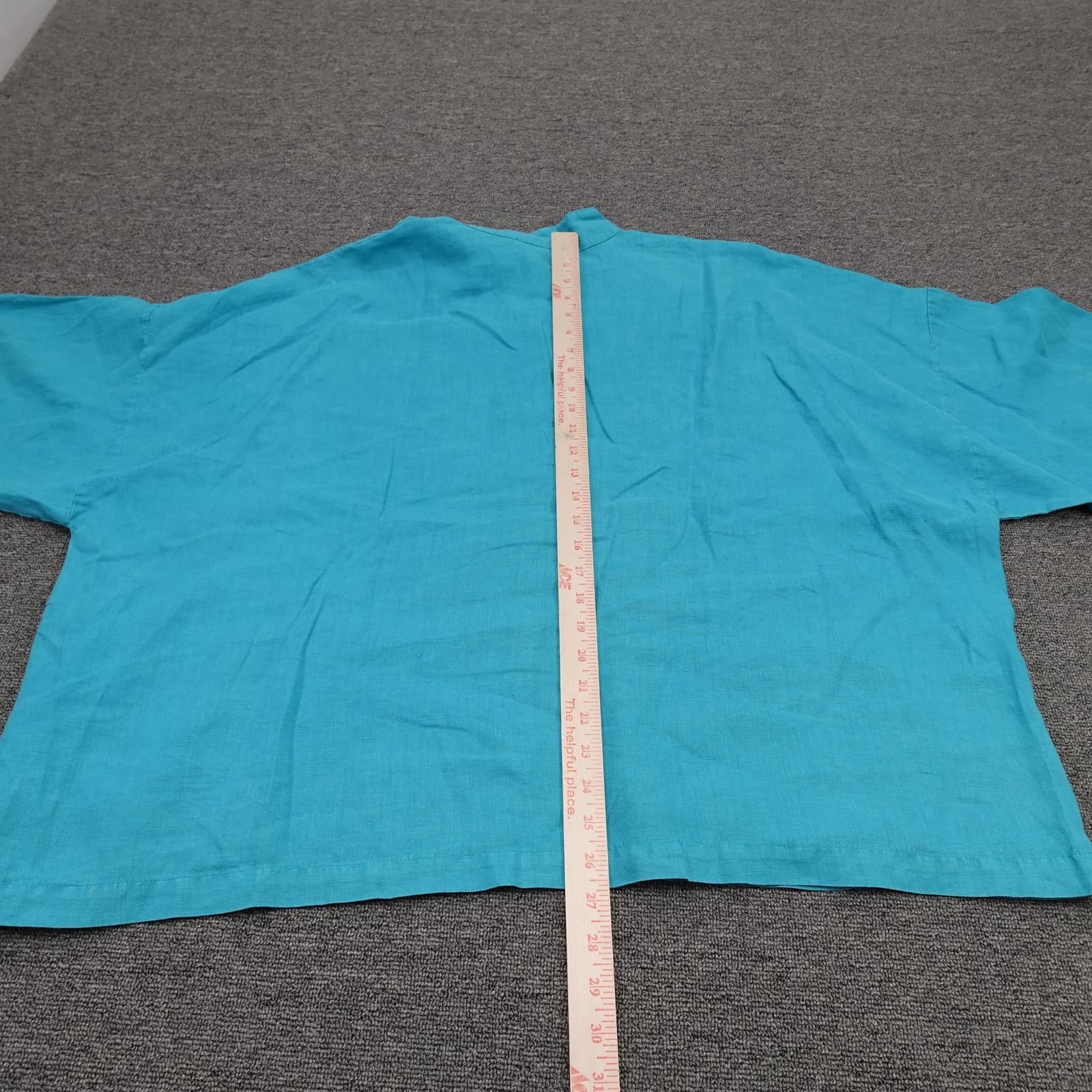 Bryn Walker Blouse Womens Large Blue Linen Button Front Mock Neck Top - Thumbnail 5