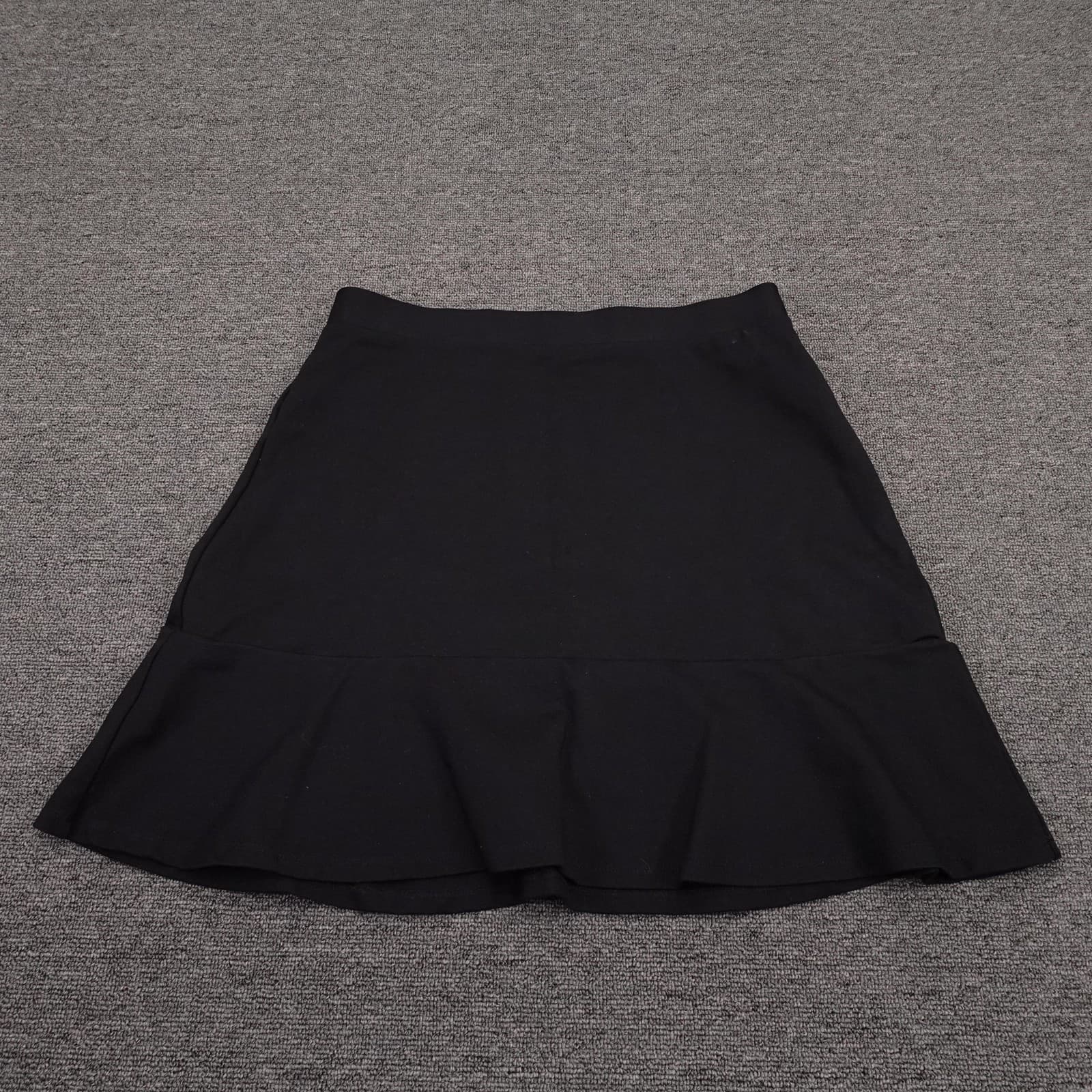 Skirt Womens Medium Black Knit Trumpet Ruffle Hem Knee Length Stretch Pull On