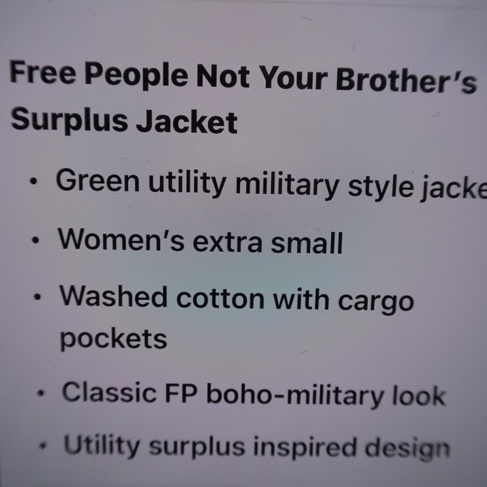 Free People Jacket Womens XS Green Not Your Brother's Surplus Utility Boho - Thumbnail 7