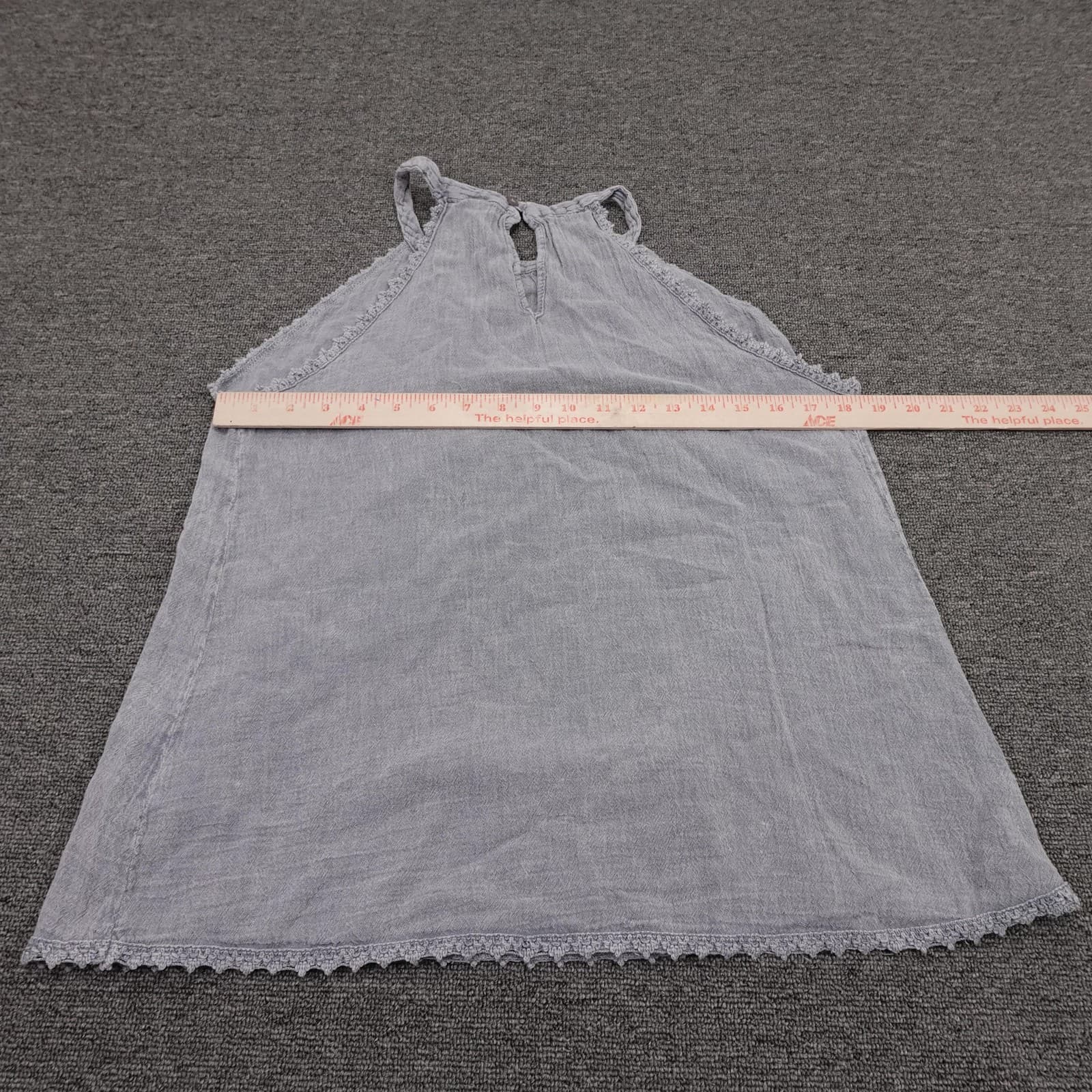 Blanco Tank Top Womens L Blue 100% Cotton Halter Crochet Trim Keyhole Back - Thumbnail 5