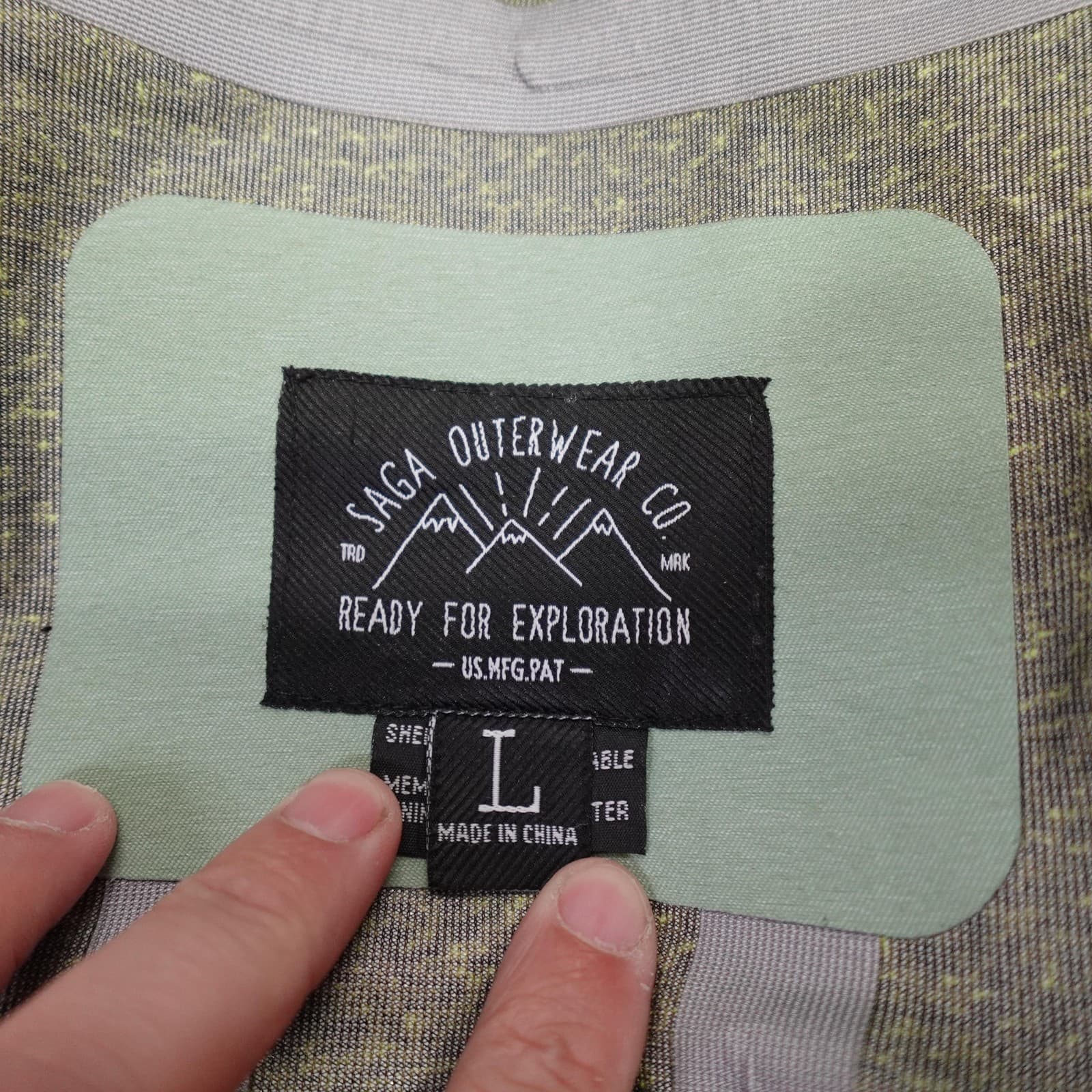 Saga Outerwear Jacket Large Green Gray Saga-Tek Hooded Ski Shell Water Resistant - Thumbnail 7