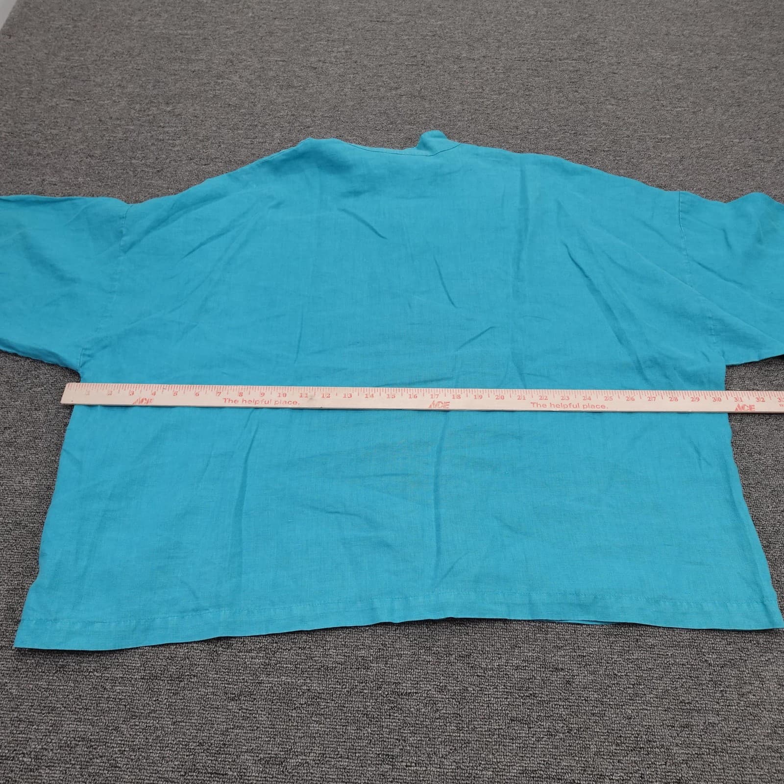 Bryn Walker Blouse Womens Large Blue Linen Button Front Mock Neck Top - Thumbnail 4
