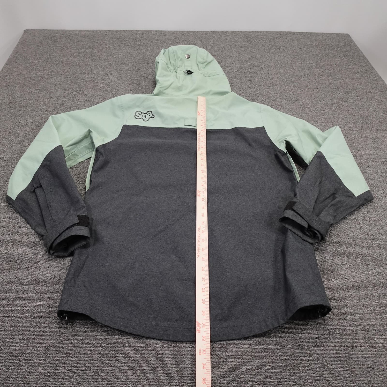 Saga Outerwear Jacket Large Green Gray Saga-Tek Hooded Ski Shell Water Resistant - Thumbnail 10