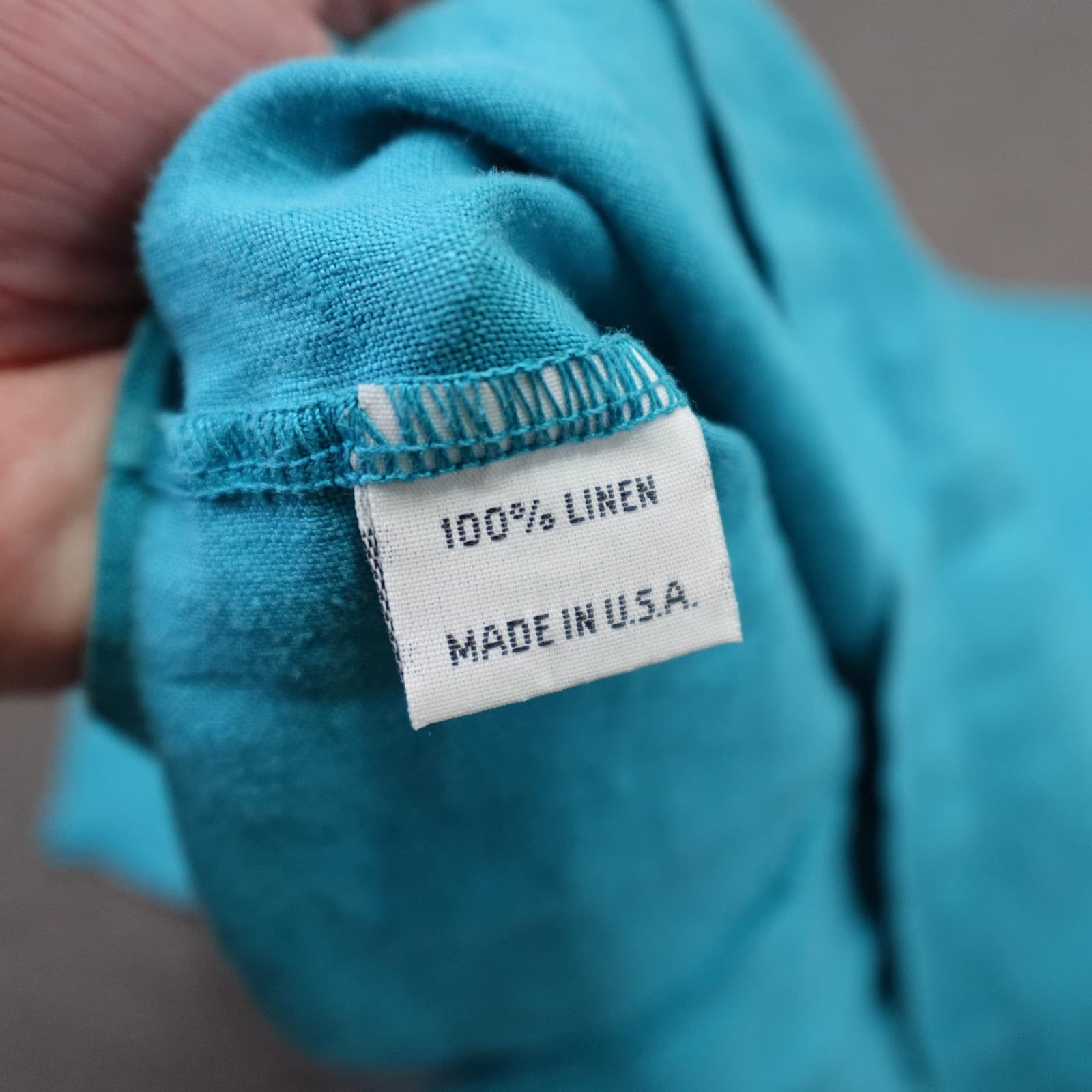 Bryn Walker Blouse Womens Large Blue Linen Button Front Mock Neck Top - Thumbnail 6
