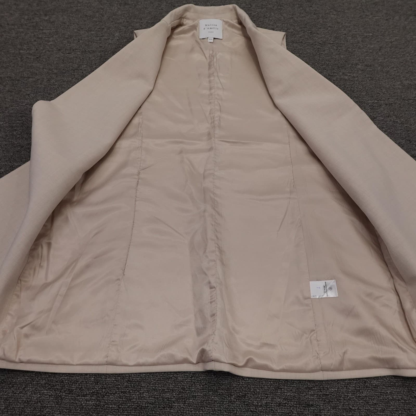 Maison D'Amélie Vest Womens Medium Beige Long Blazer Open Front Lined Twill - Thumbnail 4