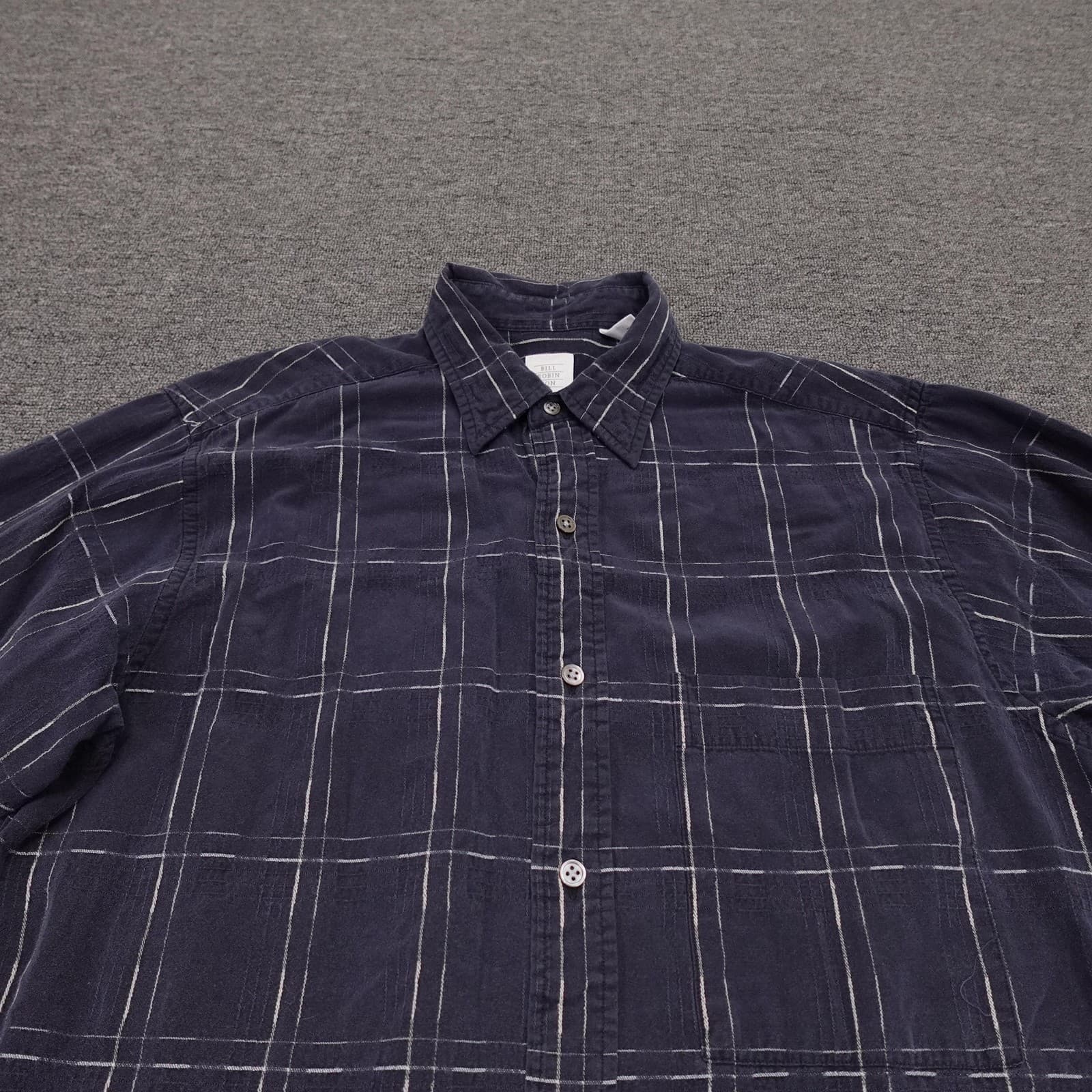 Vintage Bill Robinson Shirt Mens Medium Blue Plaid Long Sleeve Button Up Casual - Thumbnail 2