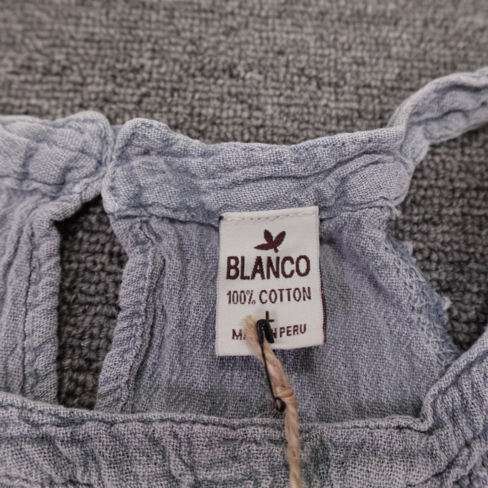Blanco Tank Top Womens L Blue 100% Cotton Halter Crochet Trim Keyhole Back - Thumbnail 4