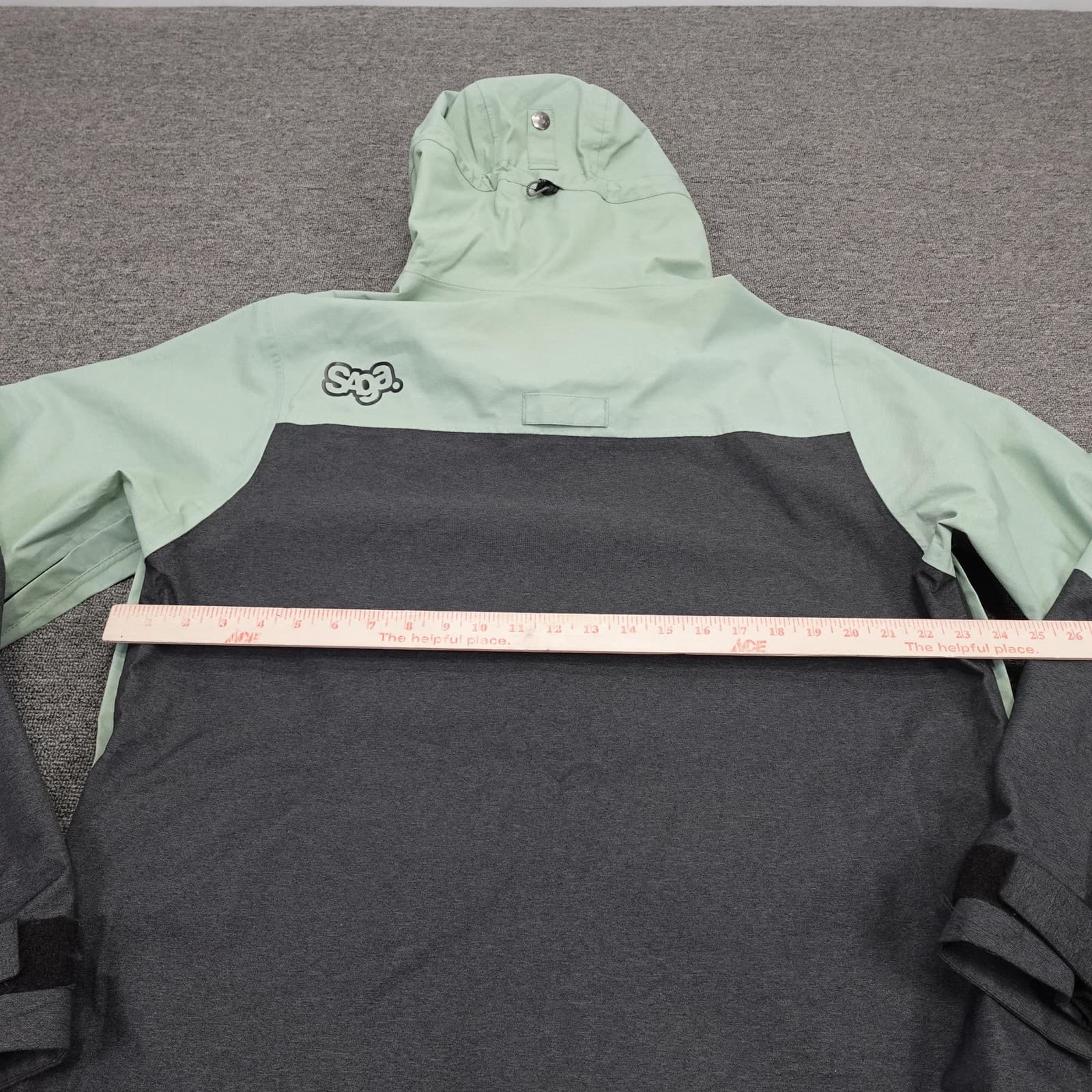 Saga Outerwear Jacket Large Green Gray Saga-Tek Hooded Ski Shell Water Resistant - Thumbnail 9