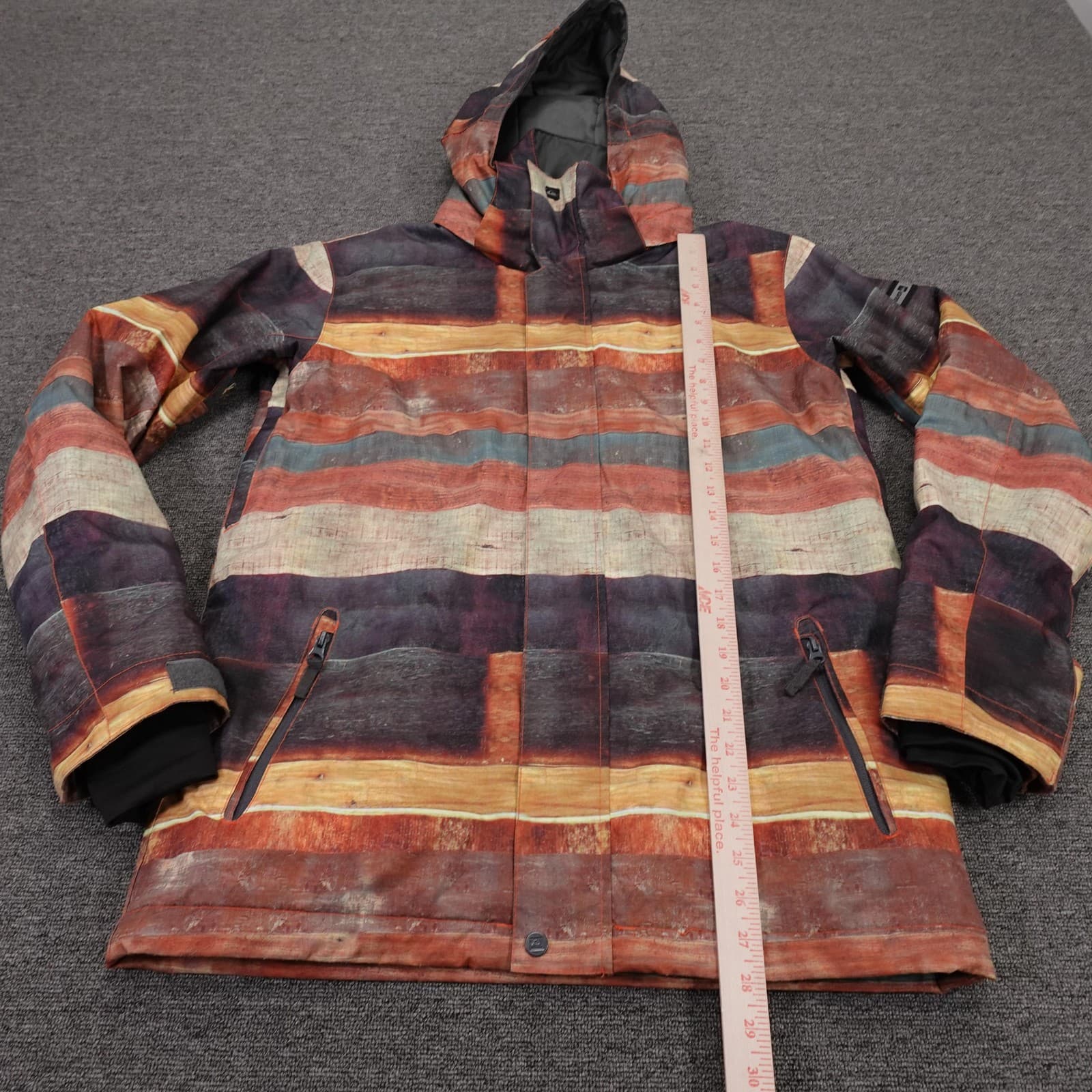 Quiksilver Jacket Mens Small Multicolor Stripe Hooded Insulated Ski Snowboard - Thumbnail 5