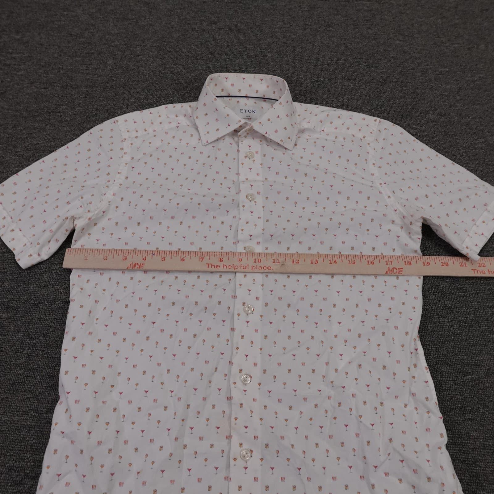Eton Shirt Mens 38 White Cocktail Print Short Sleeve Button Up Slim Cotton - Thumbnail 5