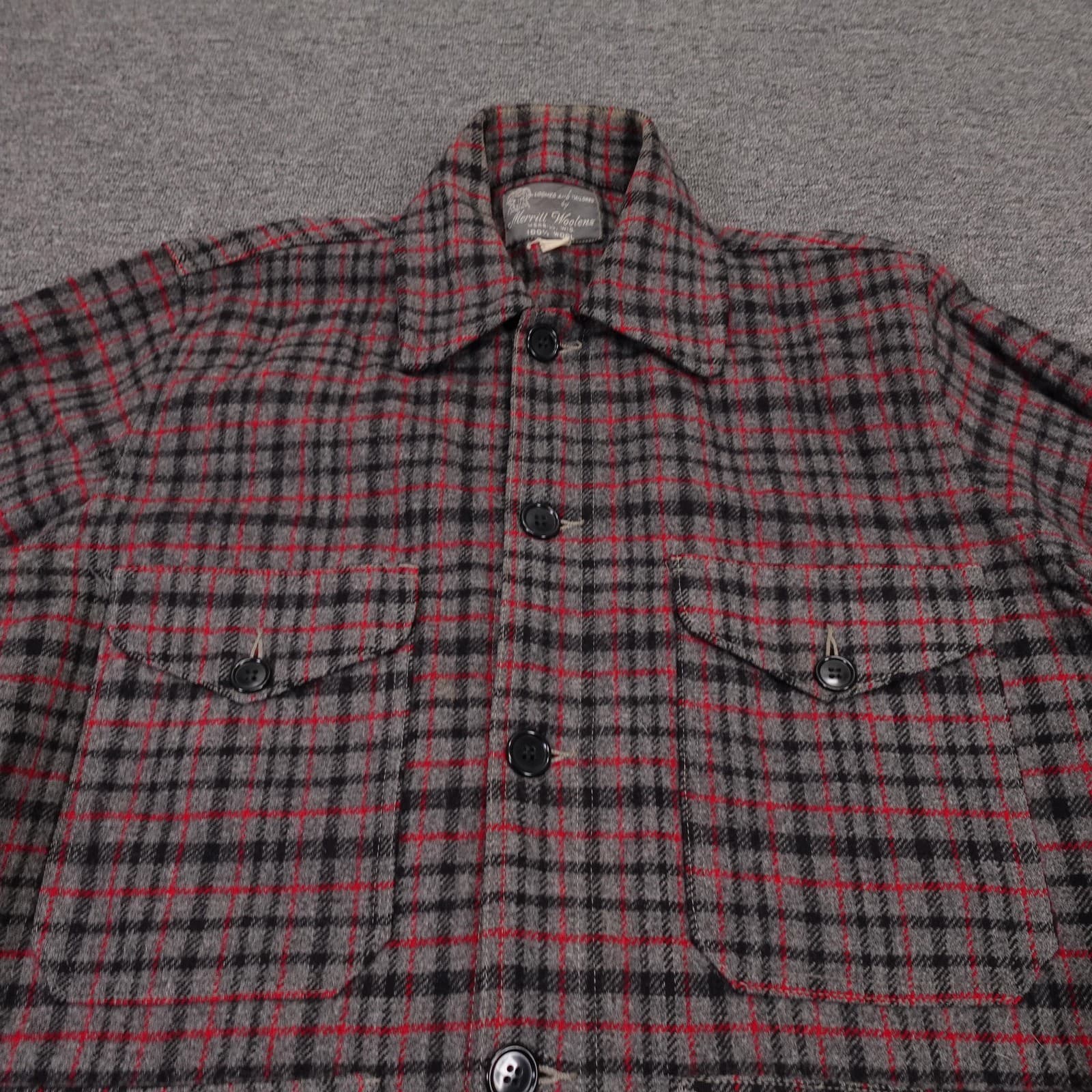 Vintage Merrill Woolens Flannel Jacket Large Gray Wool Hunting Shacket 50s - Thumbnail 2
