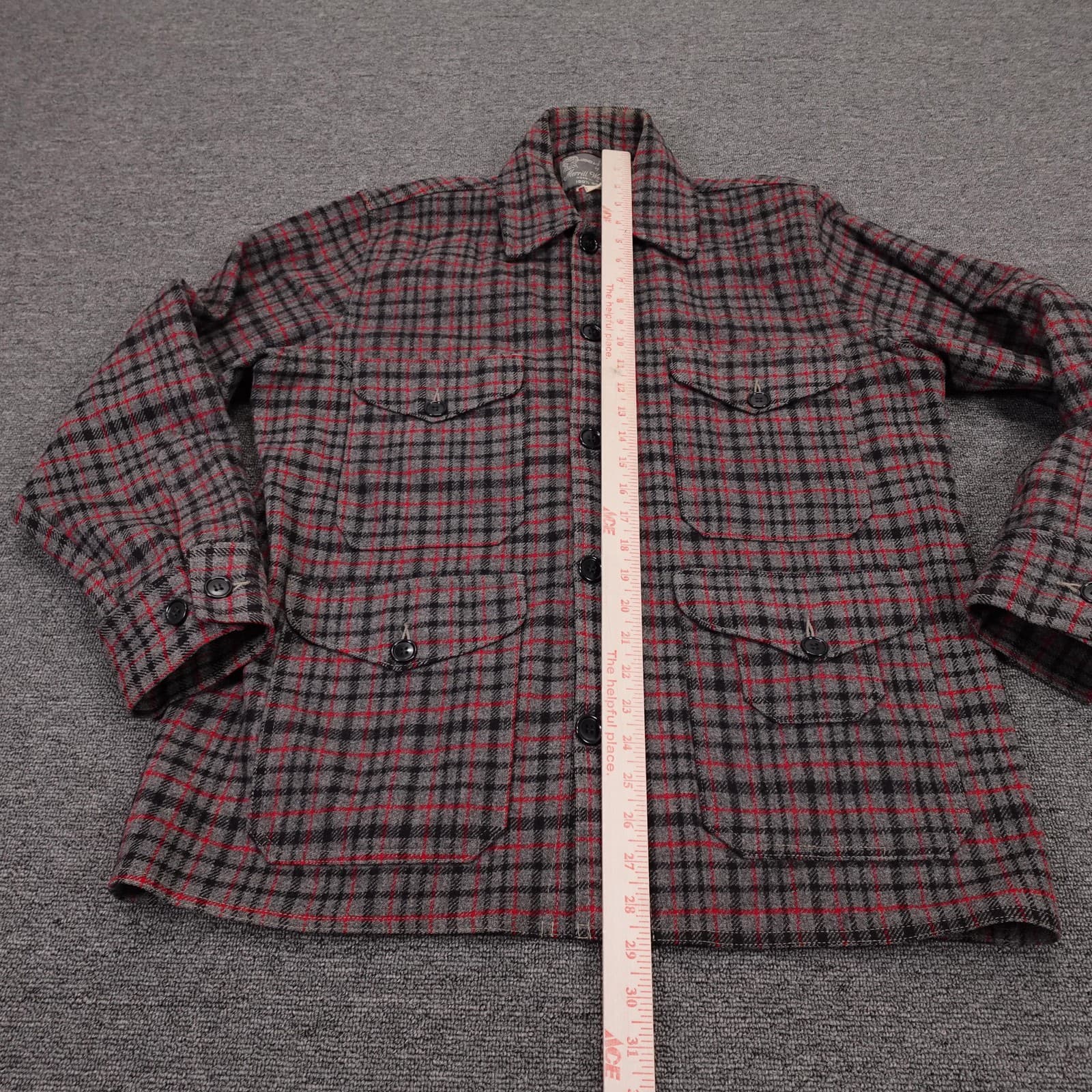 Vintage Merrill Woolens Flannel Jacket Large Gray Wool Hunting Shacket 50s - Thumbnail 5