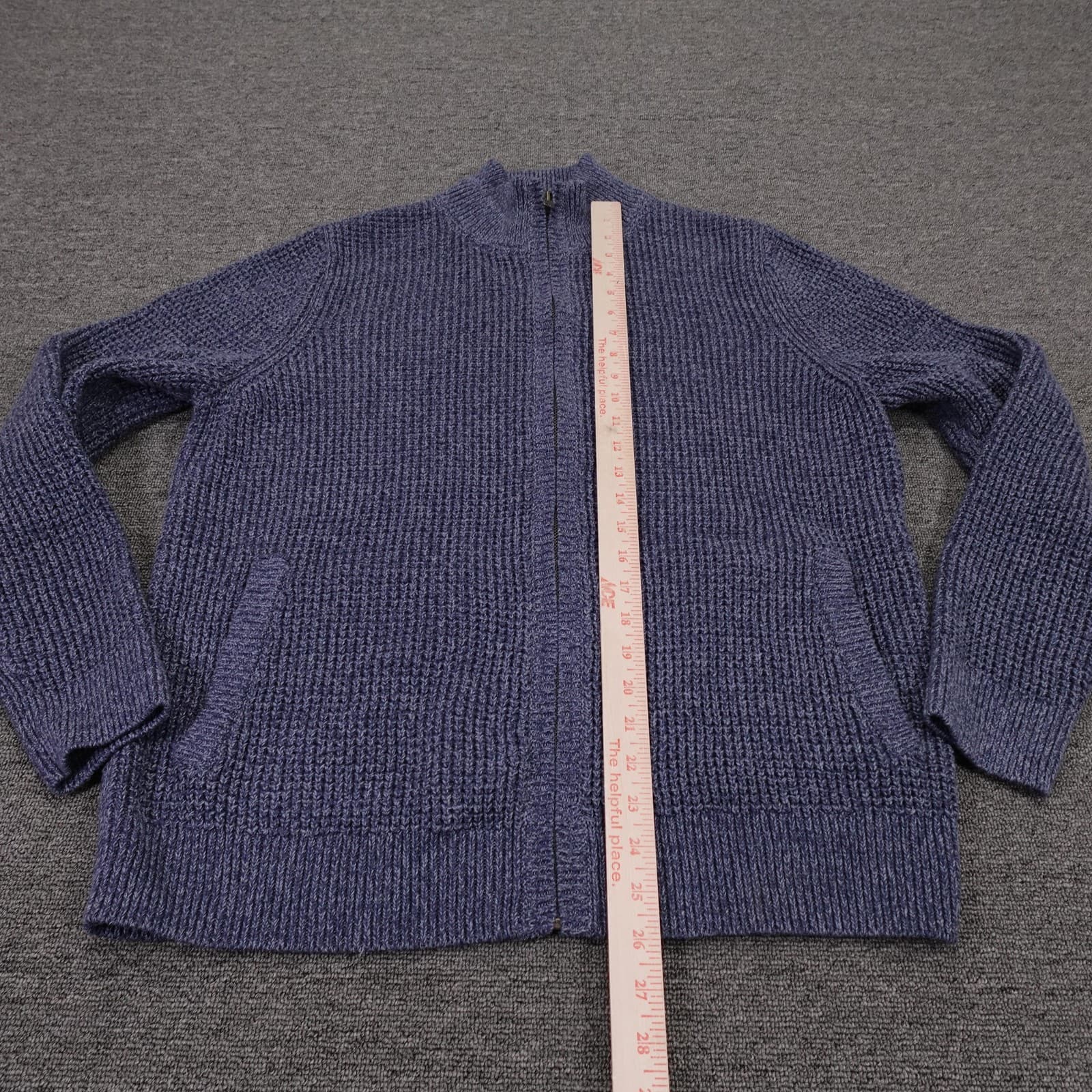 LL Bean Sweater Mens Large Blue Organic Cotton Full Zip Mock Neck Chunky Knit - Thumbnail 4