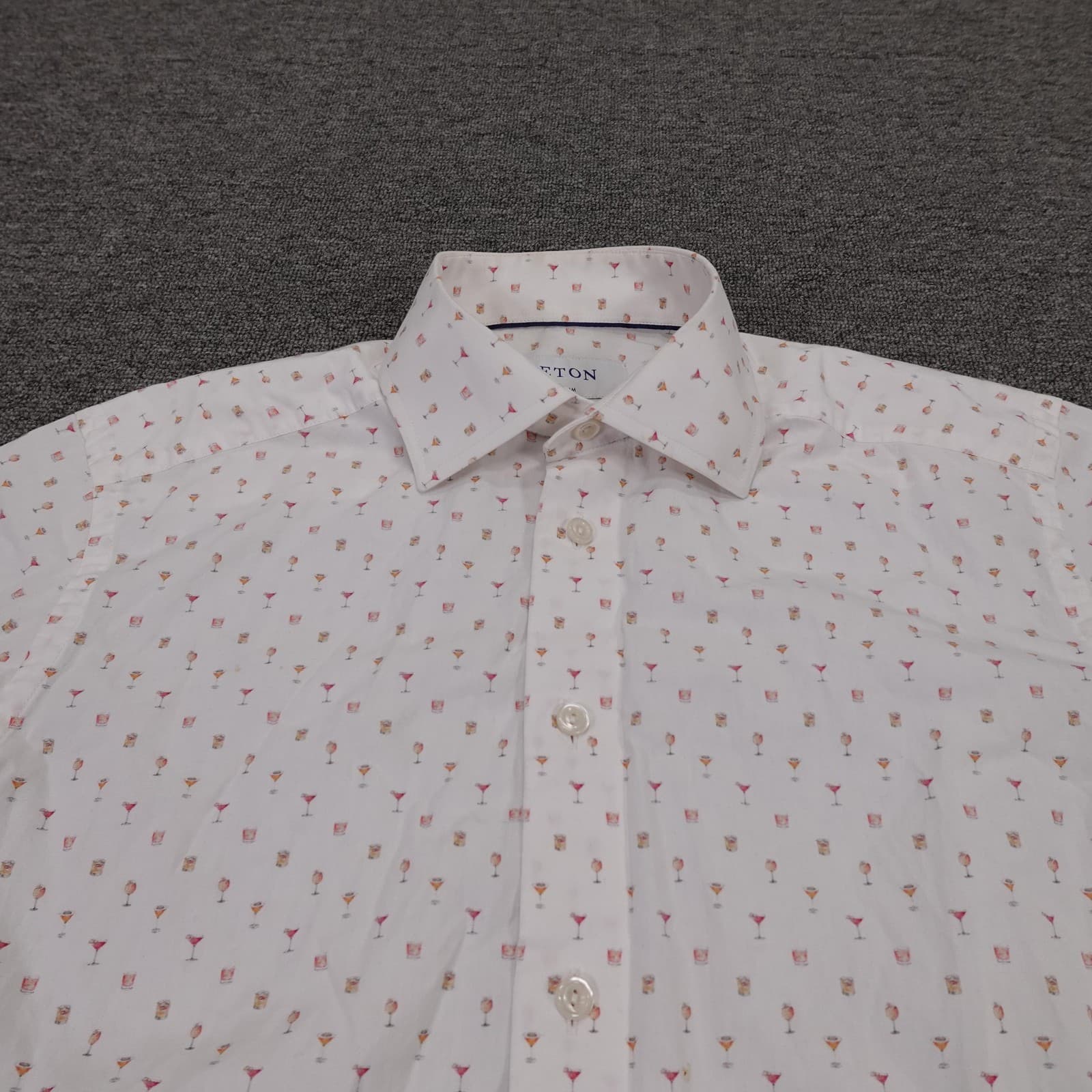 Eton Shirt Mens 38 White Cocktail Print Short Sleeve Button Up Slim Cotton - Thumbnail 2