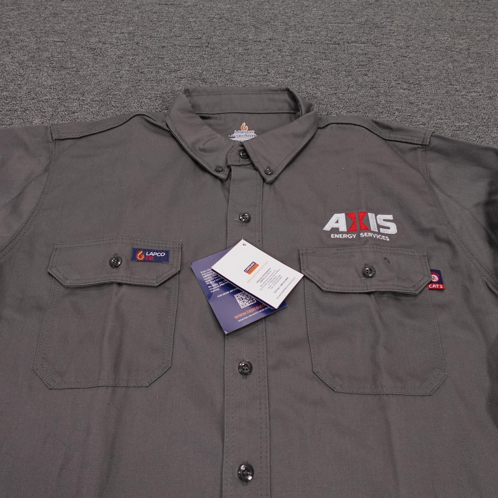 LAPCO FR Shirt Mens XL Gray Solid Flame Resistant Long Sleeve Workwear Button Up - Thumbnail 2