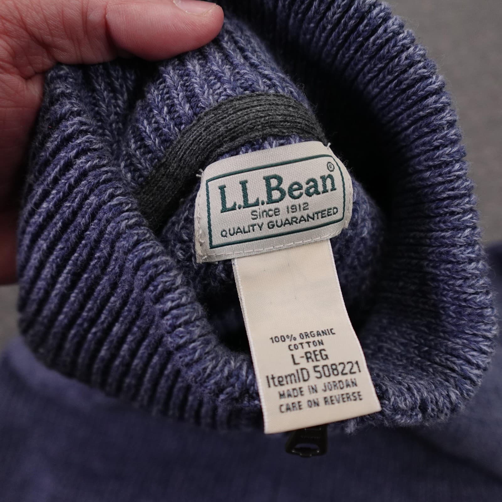 LL Bean Sweater Mens Large Blue Organic Cotton Full Zip Mock Neck Chunky Knit - Thumbnail 5