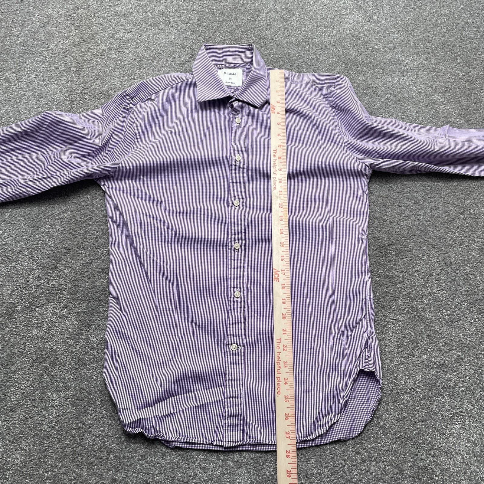 M.J. Bale Shirt Mens 38 Purple Dress Gingham Check Super Slim Long Sleeve Cotton - Thumbnail 5