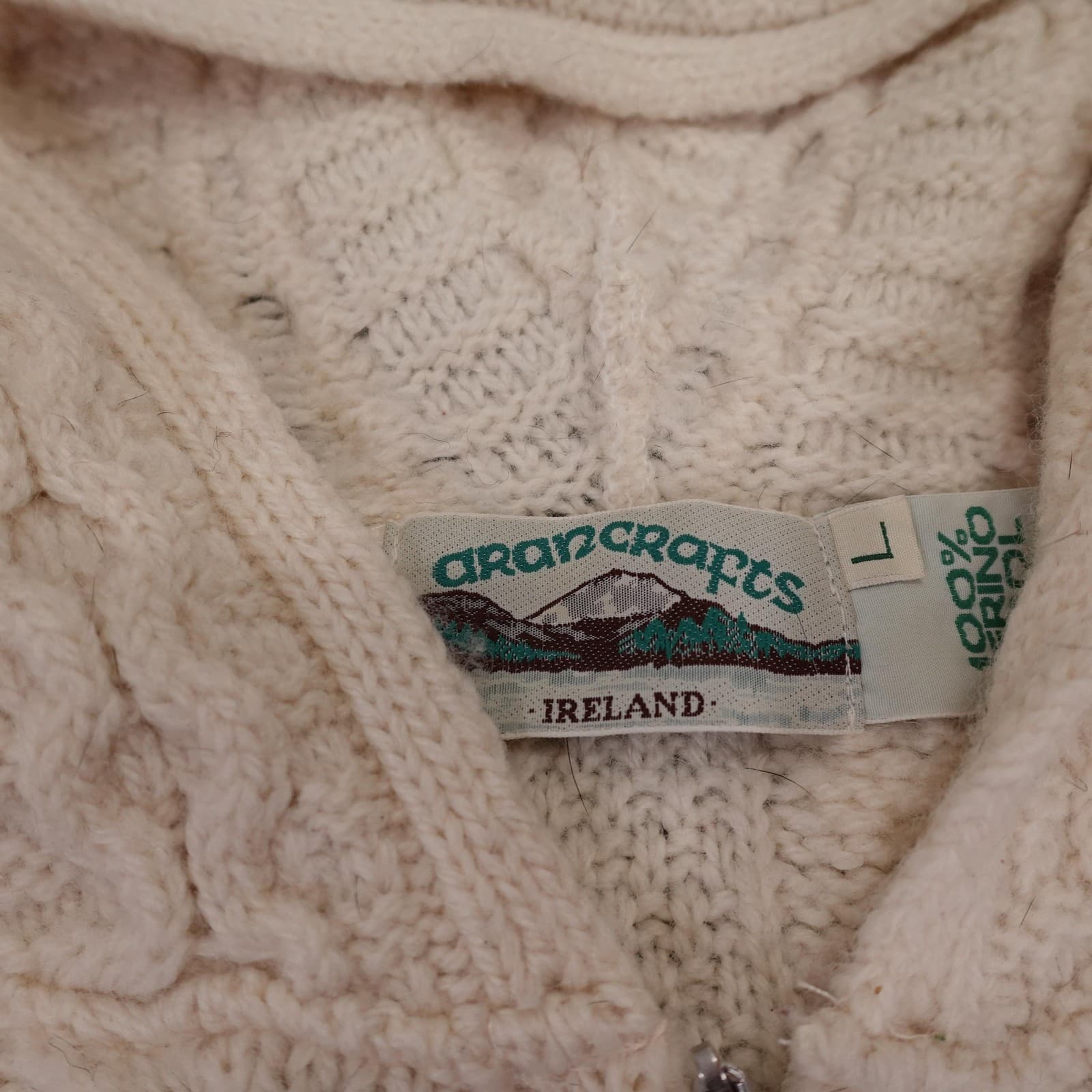 Aran Crafts Sweater Cardigan Womens Large White Merino Wool Hooded Full Zip - Thumbnail 3