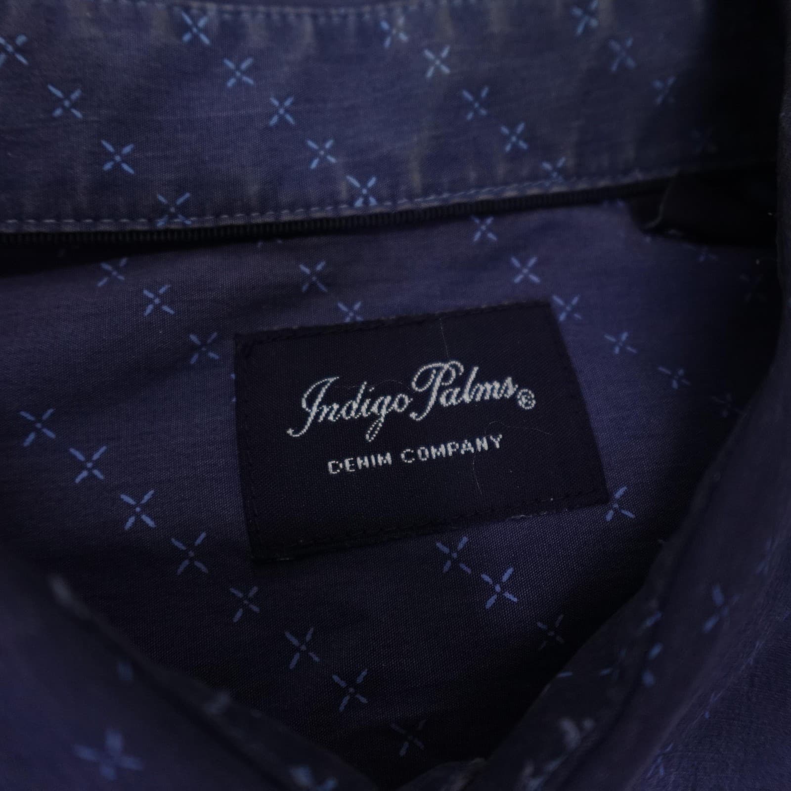 Indigo Palms Shirt Mens Medium Blue Geometric Long Sleeve Button Up Casual Woven - Thumbnail 2