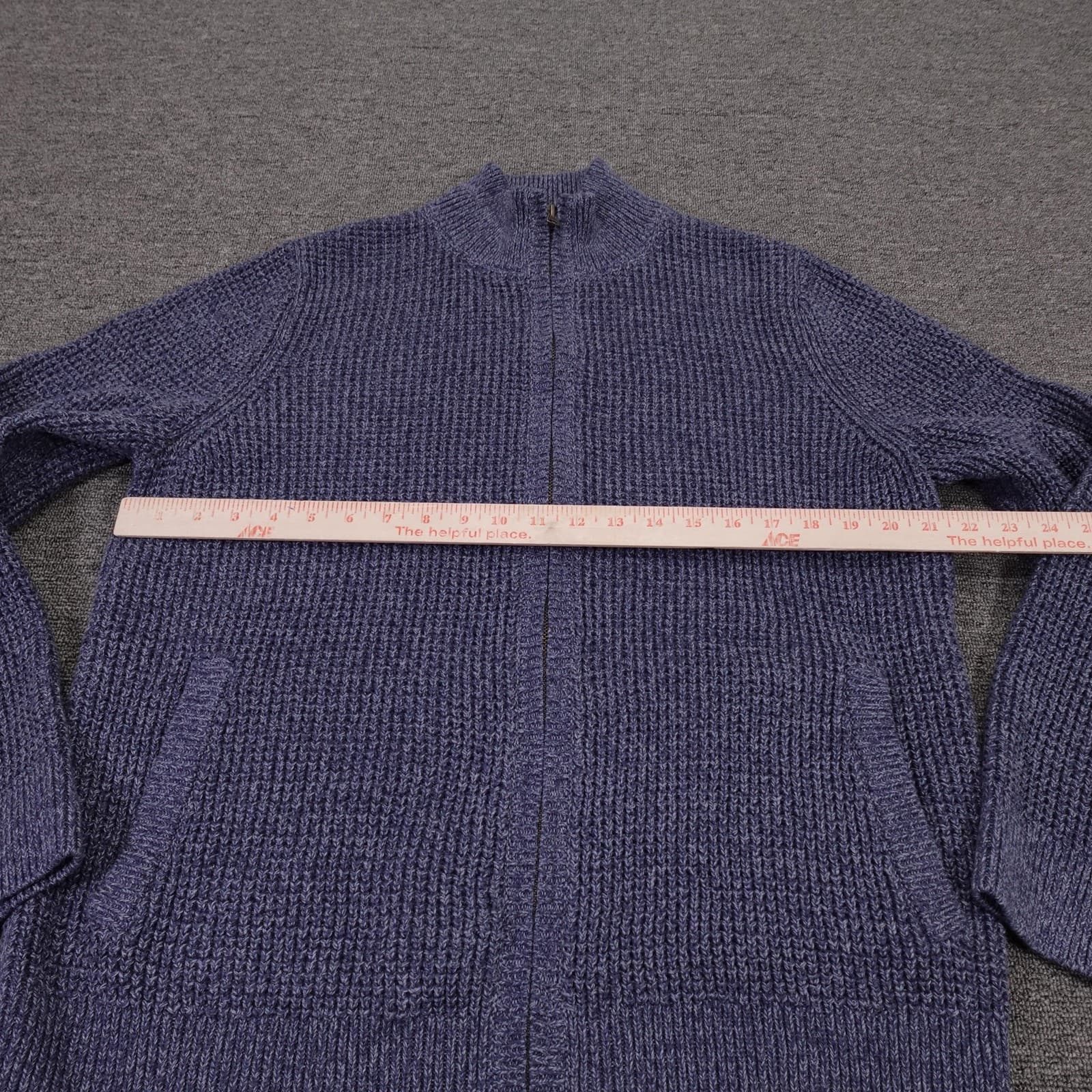 LL Bean Sweater Mens Large Blue Organic Cotton Full Zip Mock Neck Chunky Knit - Thumbnail 3