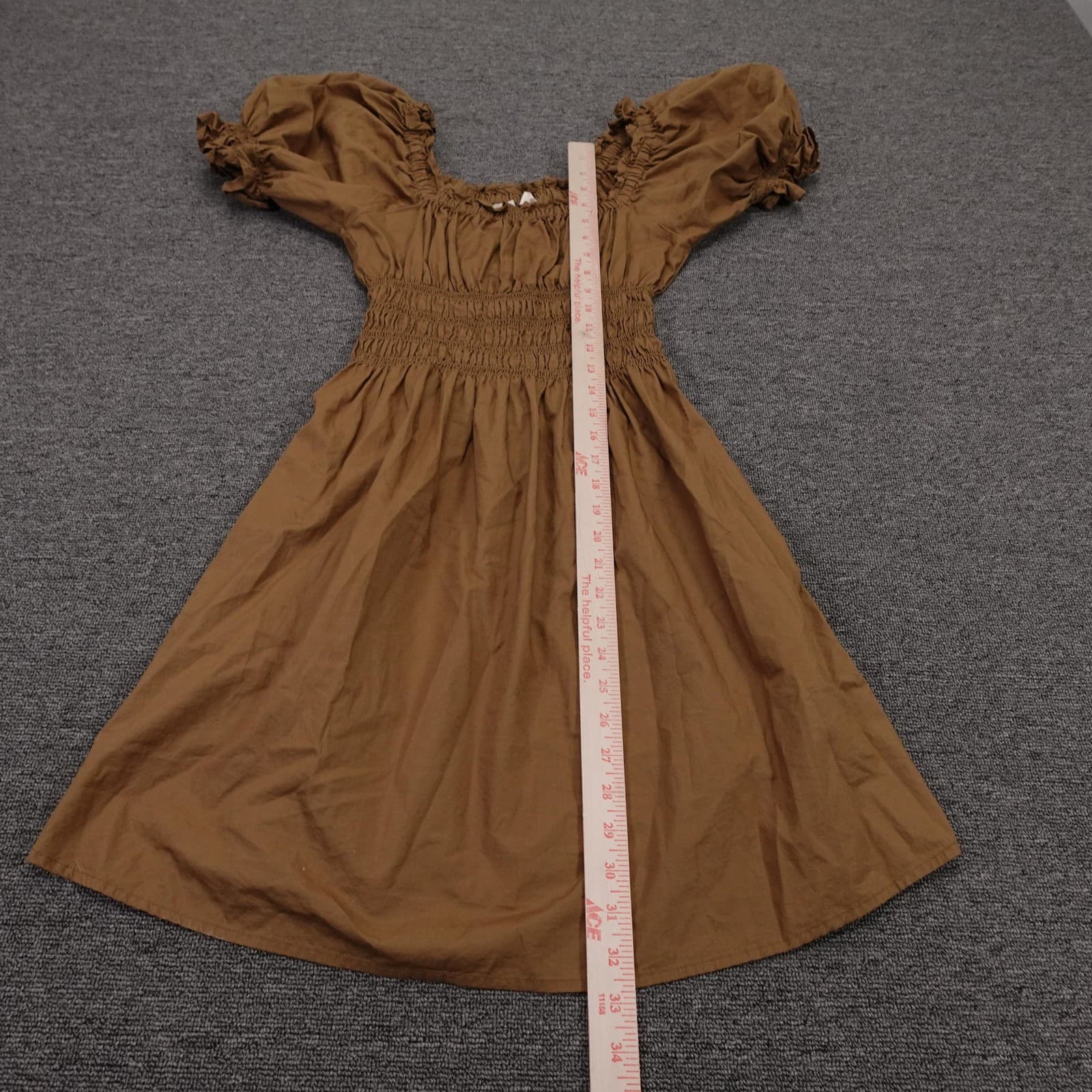 Levi's Dress Girls Large Brown Smocked Puff Sleeve Square Neckline Knee Length - Thumbnail 5