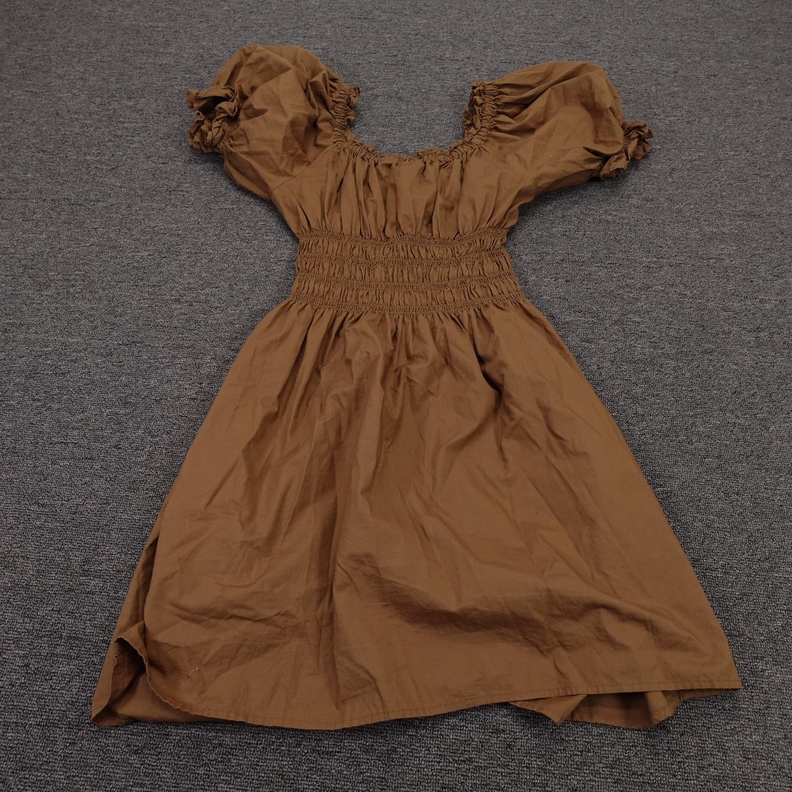 Levi's Dress Girls Large Brown Smocked Puff Sleeve Square Neckline Knee Length - Thumbnail 7