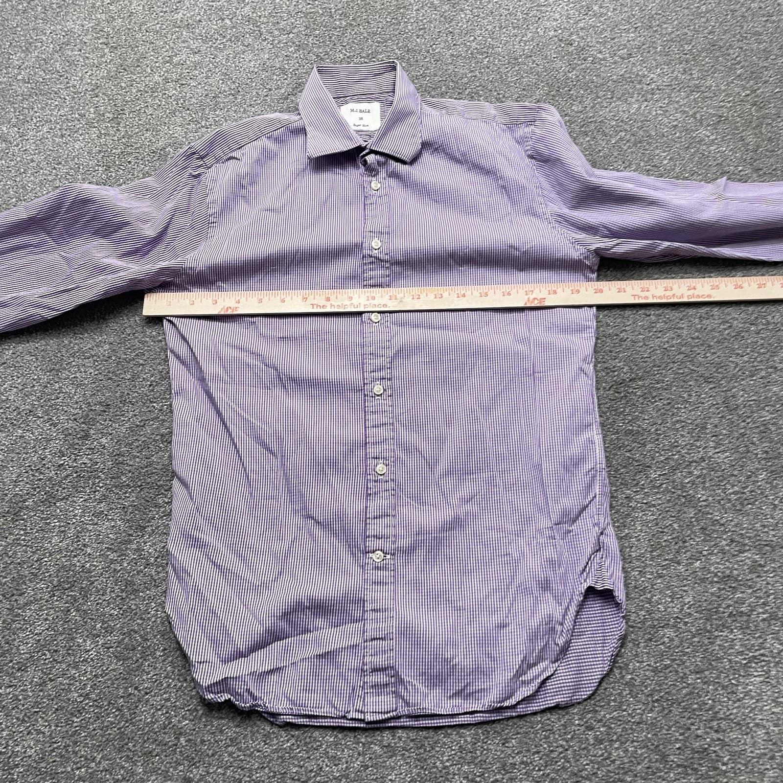 M.J. Bale Shirt Mens 38 Purple Dress Gingham Check Super Slim Long Sleeve Cotton - Thumbnail 4
