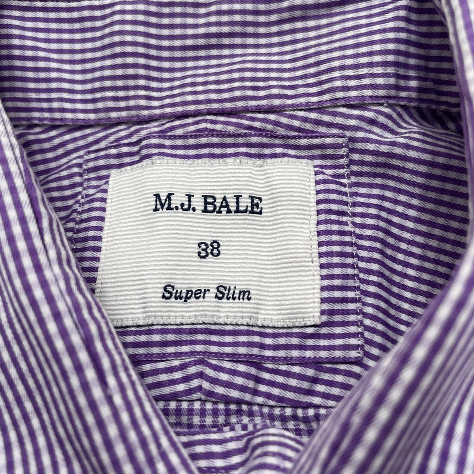 M.J. Bale Shirt Mens 38 Purple Dress Gingham Check Super Slim Long Sleeve Cotton - Thumbnail 3