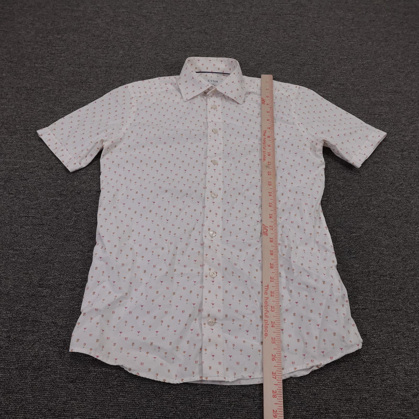 Eton Shirt Mens 38 White Cocktail Print Short Sleeve Button Up Slim Cotton - Thumbnail 6