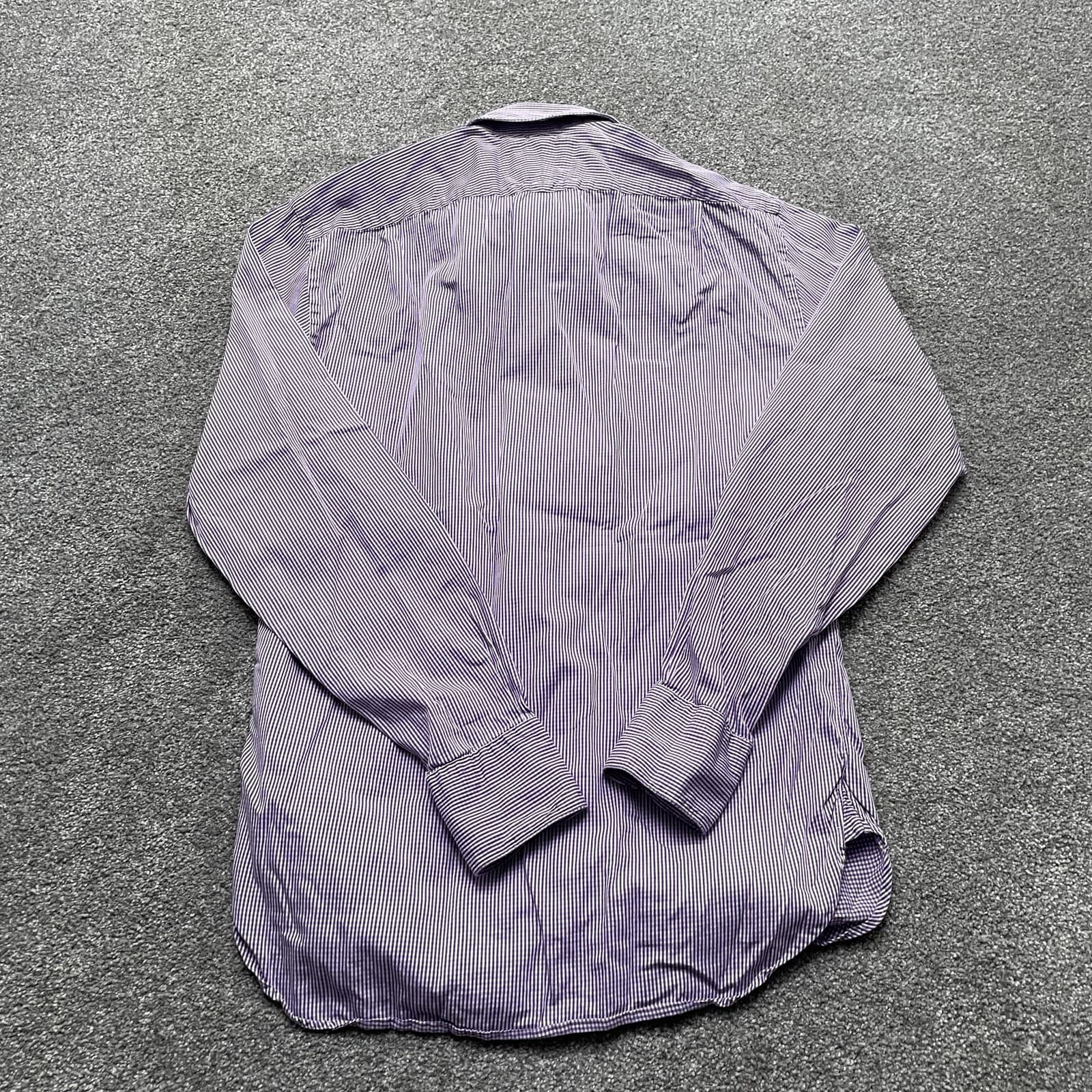 M.J. Bale Shirt Mens 38 Purple Dress Gingham Check Super Slim Long Sleeve Cotton - Thumbnail 7