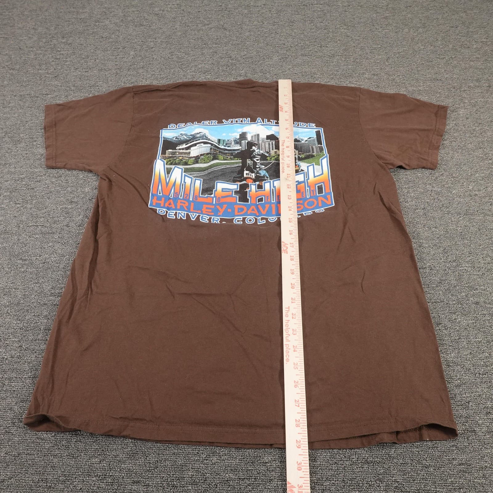 Harley-Davidson Shirt Mens XL Brown Skull Mile High Denver Motorcycle Tee - Thumbnail 8
