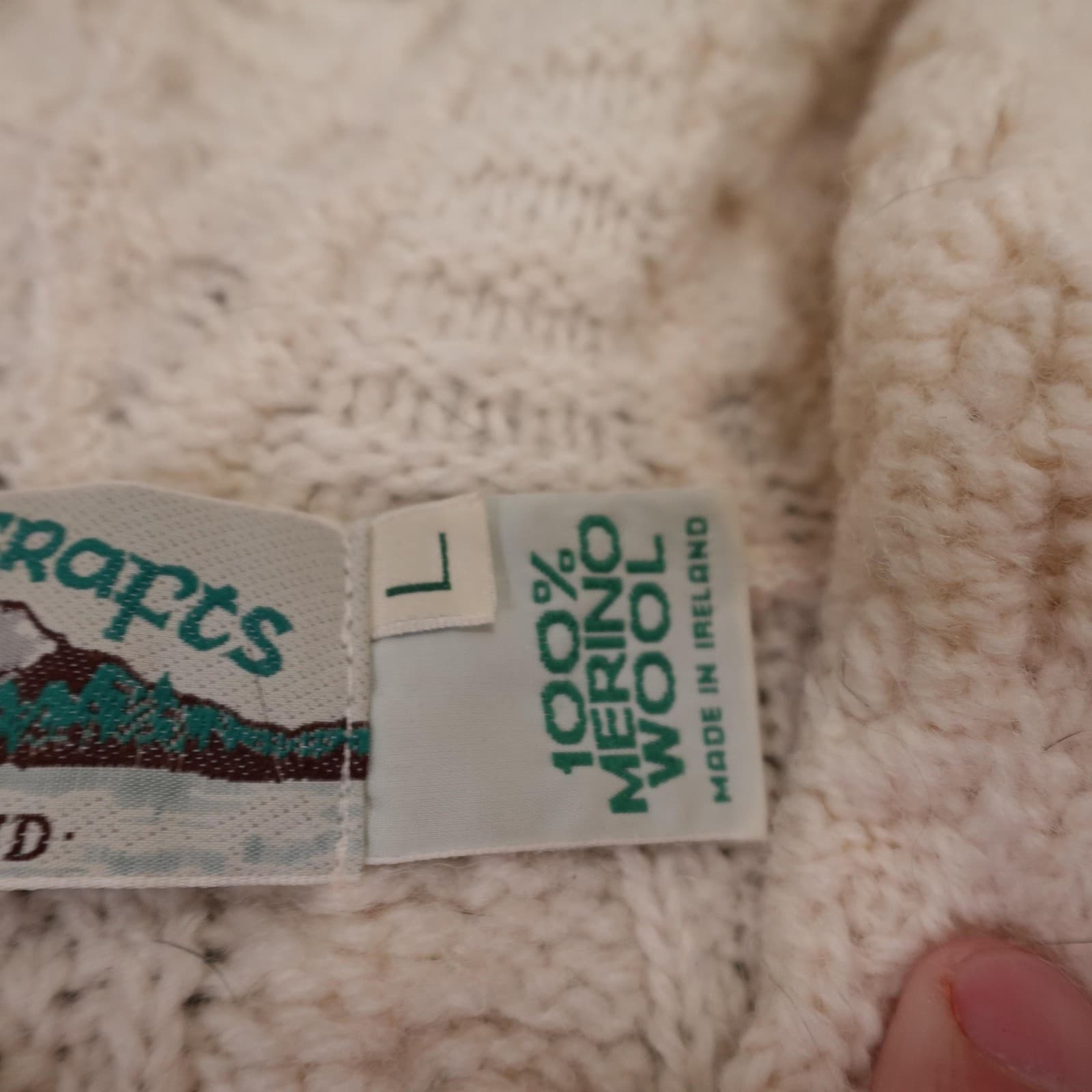 Aran Crafts Sweater Cardigan Womens Large White Merino Wool Hooded Full Zip - Thumbnail 4
