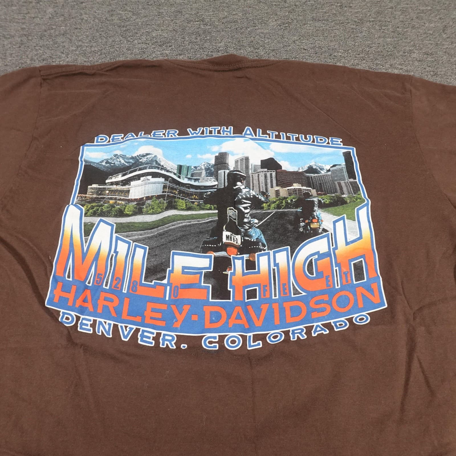 Harley-Davidson Shirt Mens XL Brown Skull Mile High Denver Motorcycle Tee - Thumbnail 5