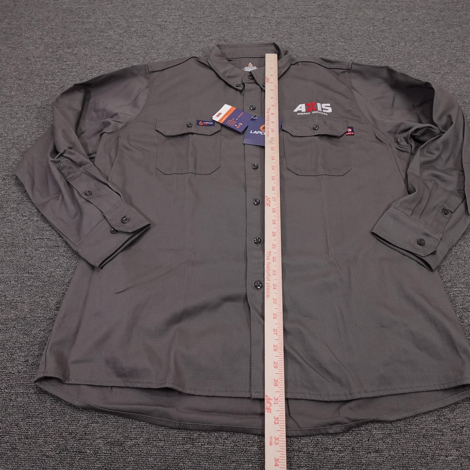 LAPCO FR Shirt Mens XL Gray Solid Flame Resistant Long Sleeve Workwear Button Up - Thumbnail 7