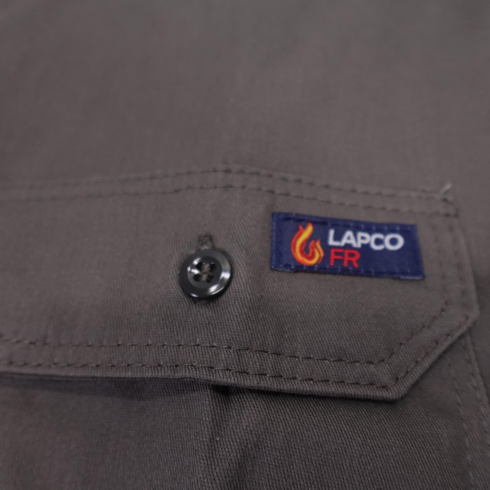 LAPCO FR Shirt Mens XL Gray Solid Flame Resistant Long Sleeve Workwear Button Up - Thumbnail 3