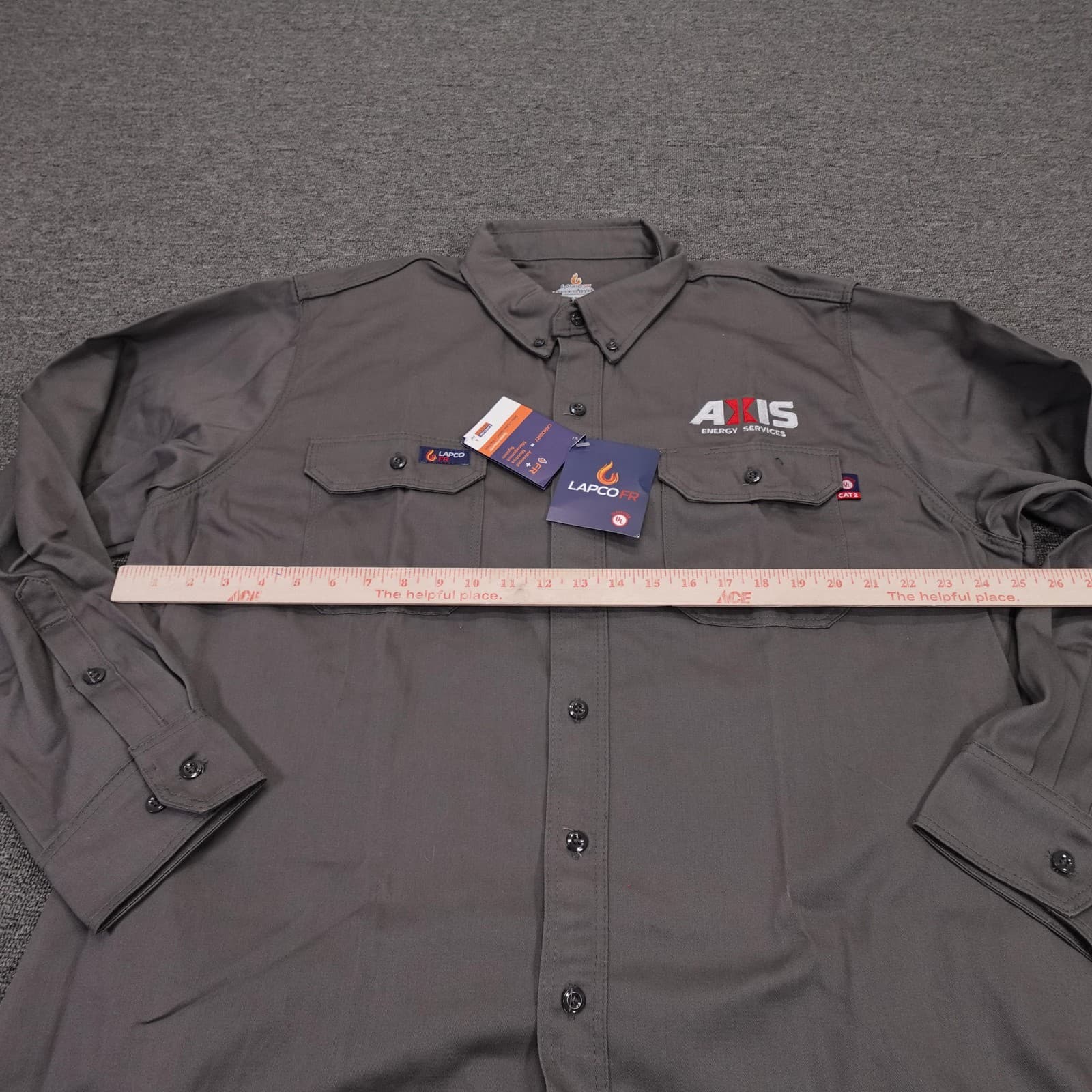 LAPCO FR Shirt Mens XL Gray Solid Flame Resistant Long Sleeve Workwear Button Up - Thumbnail 6