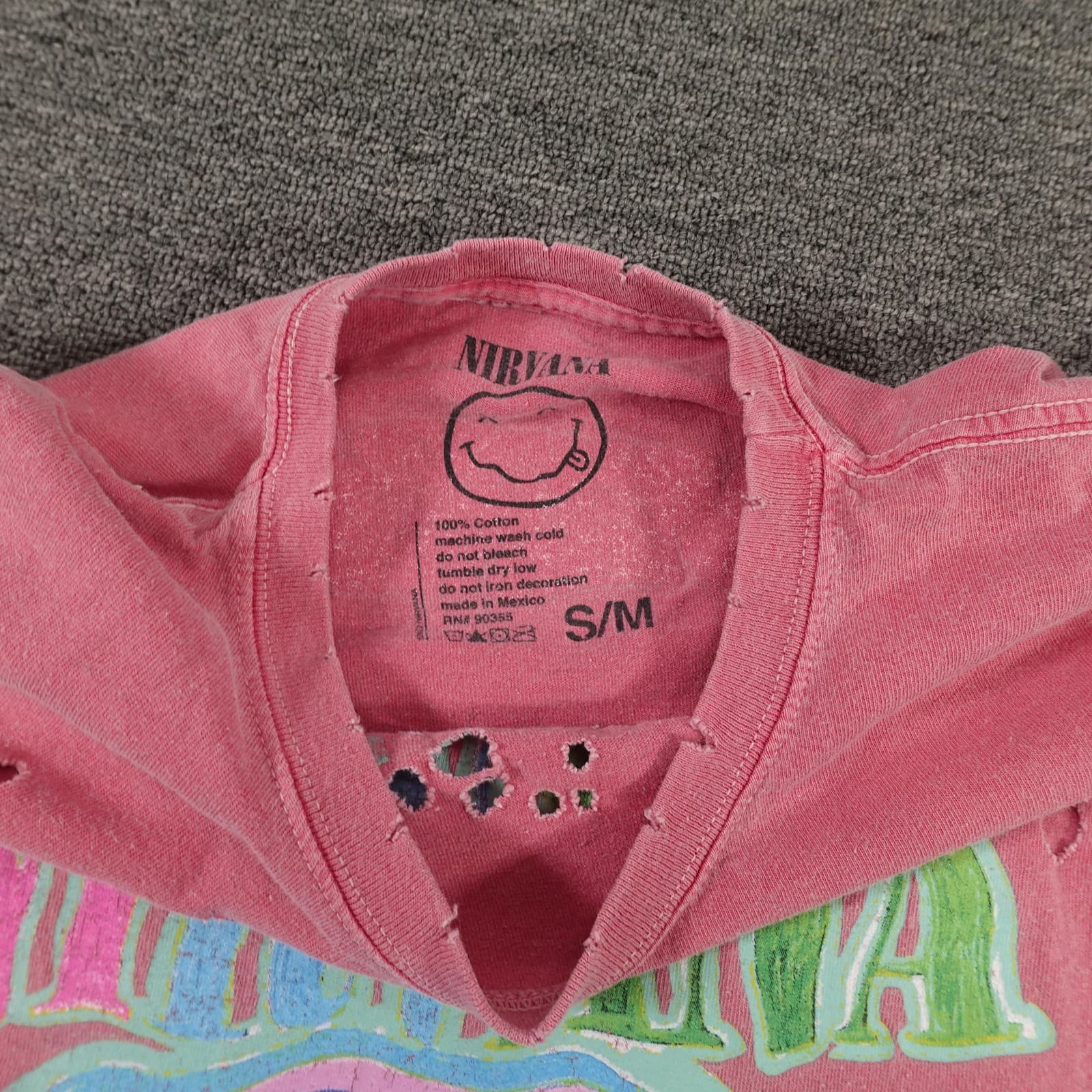 Nirvana Shirt Mens S/M Pink Nevermind Smiley Face Distressed Band Graphic Tee - Thumbnail 6
