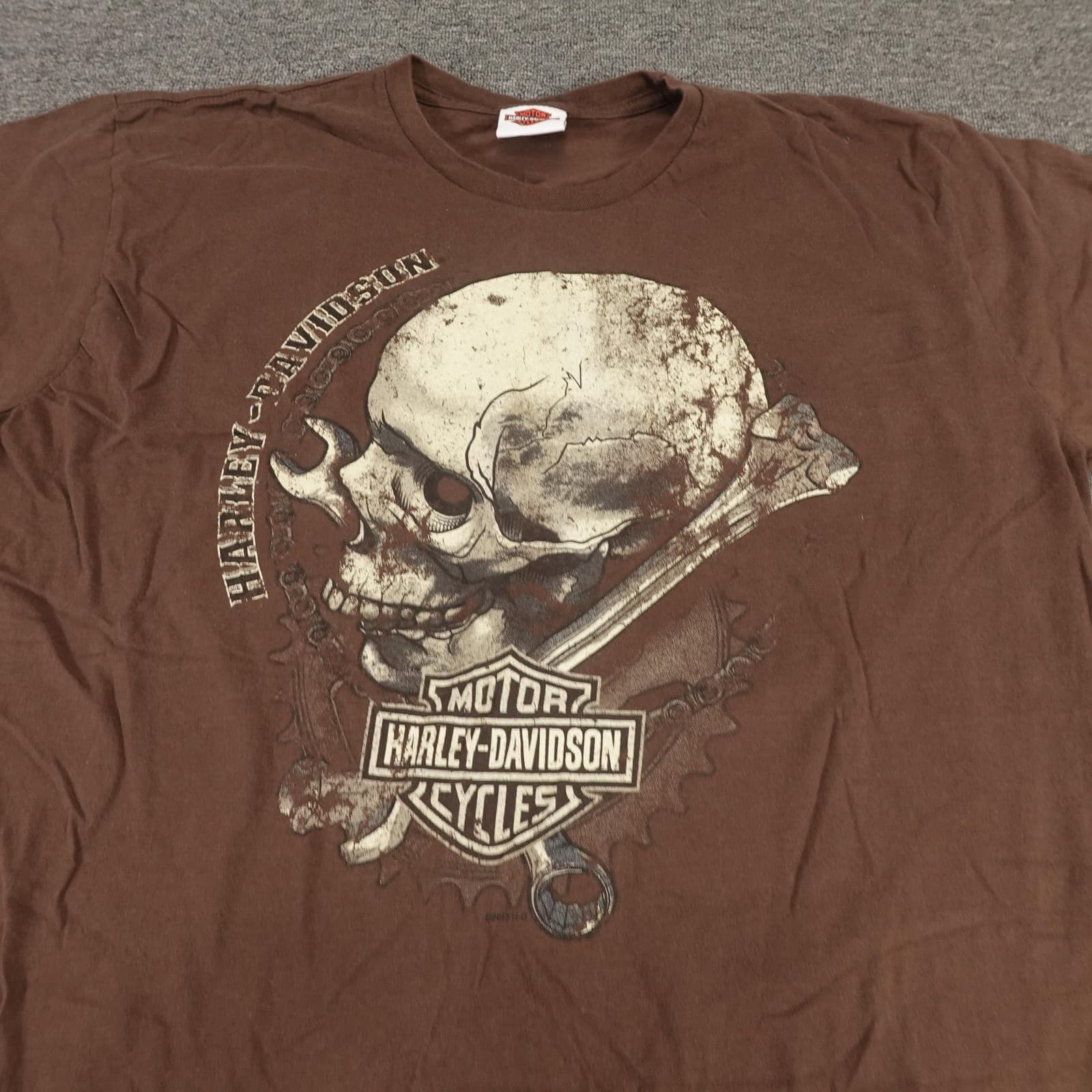 Harley-Davidson Shirt Mens XL Brown Skull Mile High Denver Motorcycle Tee - Thumbnail 2