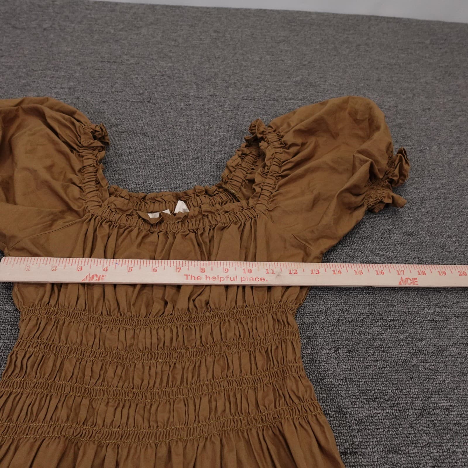 Levi's Dress Girls Large Brown Smocked Puff Sleeve Square Neckline Knee Length - Thumbnail 4