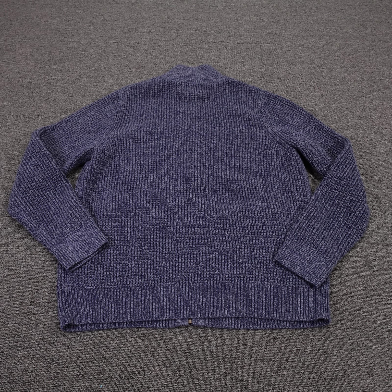 LL Bean Sweater Mens Large Blue Organic Cotton Full Zip Mock Neck Chunky Knit - Thumbnail 6