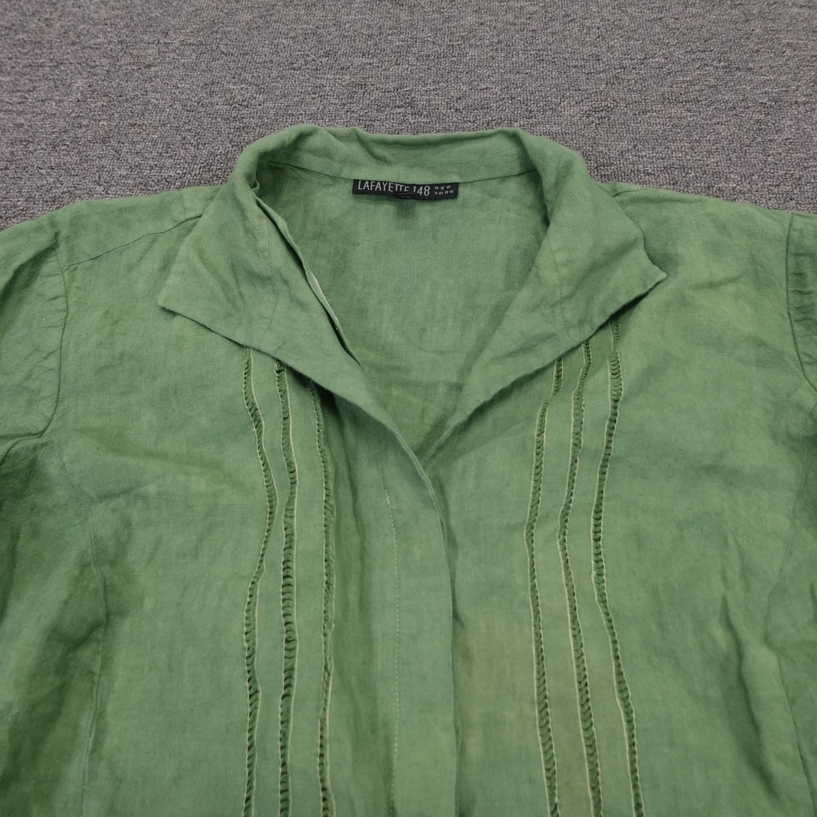 Lafayette 148 New York Tunic Top Womens 18 Green Linen Collared 3/4 Sleeve - Thumbnail 2