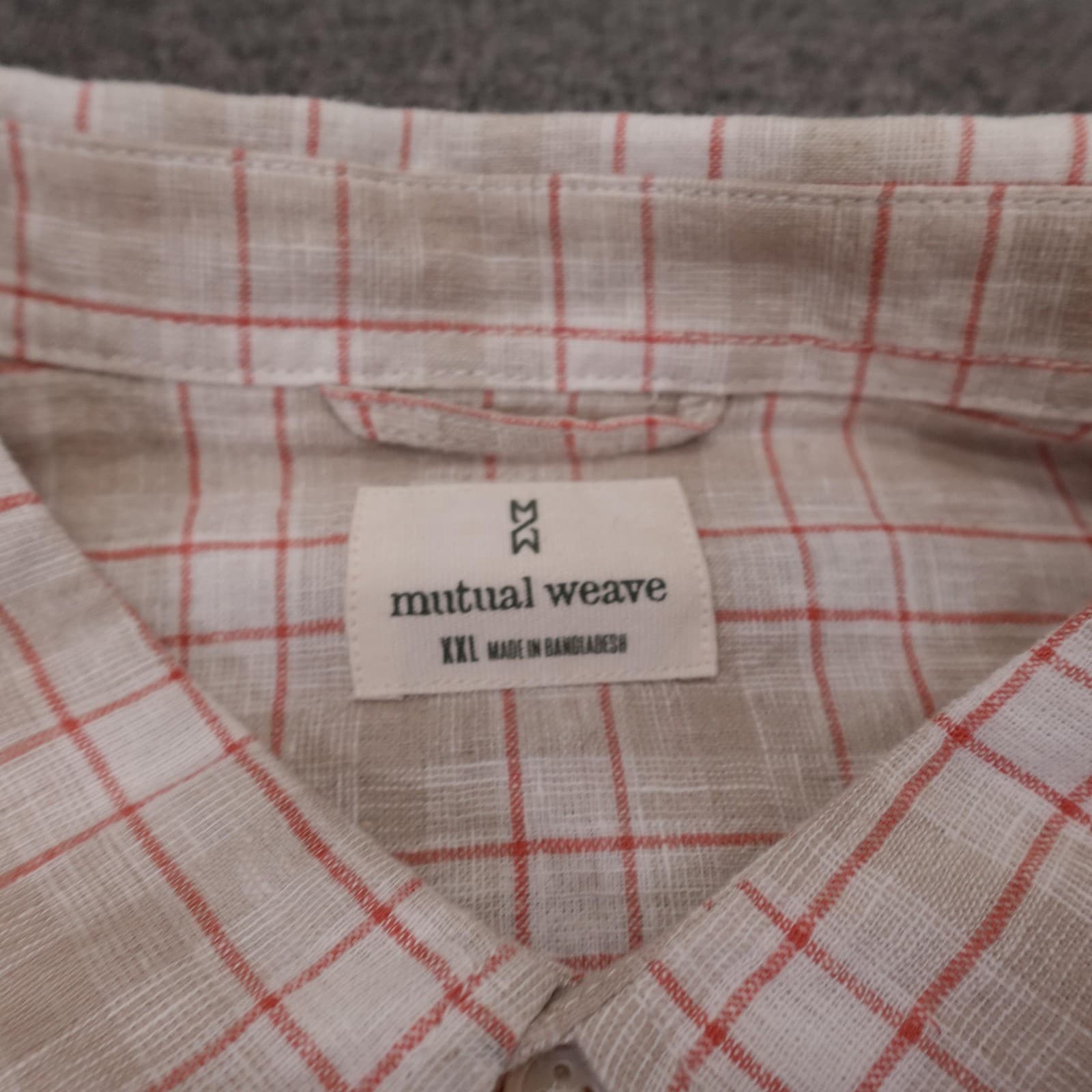 Mutual Weave Shirt Mens 2XL Beige Plaid Linen Cotton Short Sleeve Button Up - Thumbnail 3