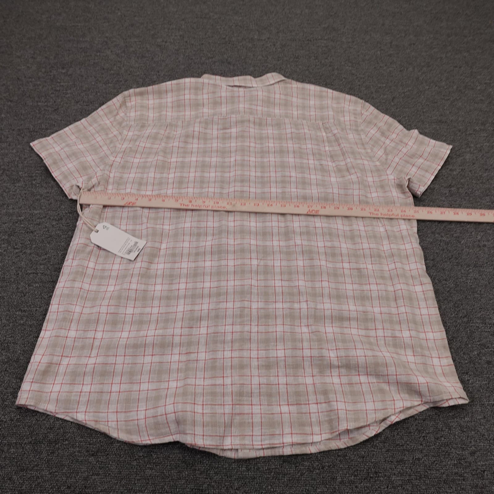 Mutual Weave Shirt Mens 2XL Beige Plaid Linen Cotton Short Sleeve Button Up - Thumbnail 5