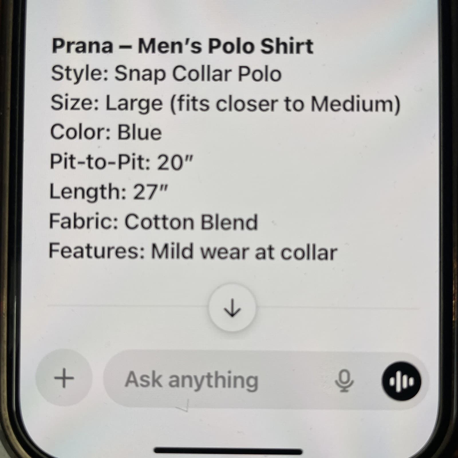 Prana Shirt Mens Large Blue Snap Collar Polo Breathe Cotton Blend Athletic Top - Thumbnail 7