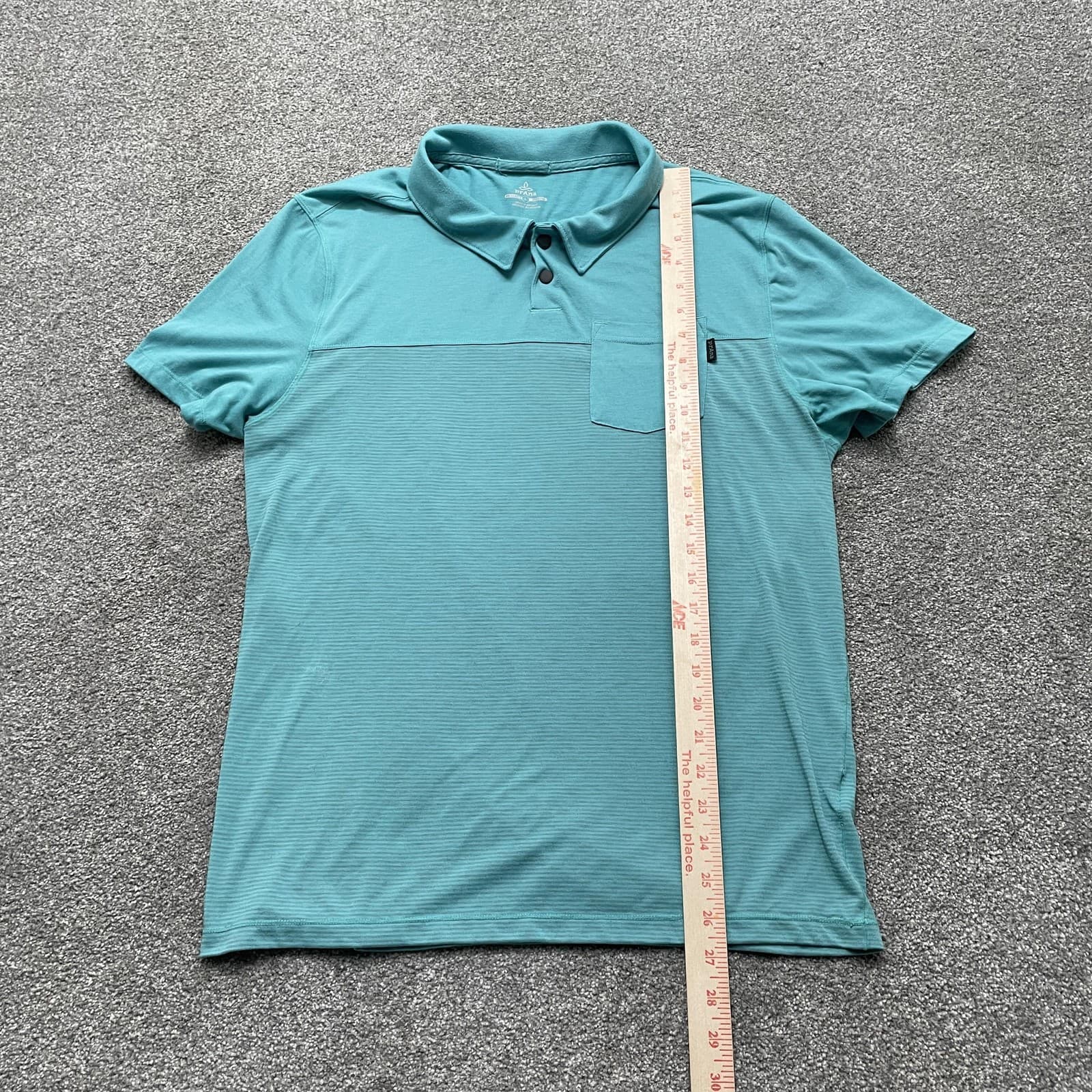 Prana Shirt Mens Large Blue Snap Collar Polo Breathe Cotton Blend Athletic Top - Thumbnail 5