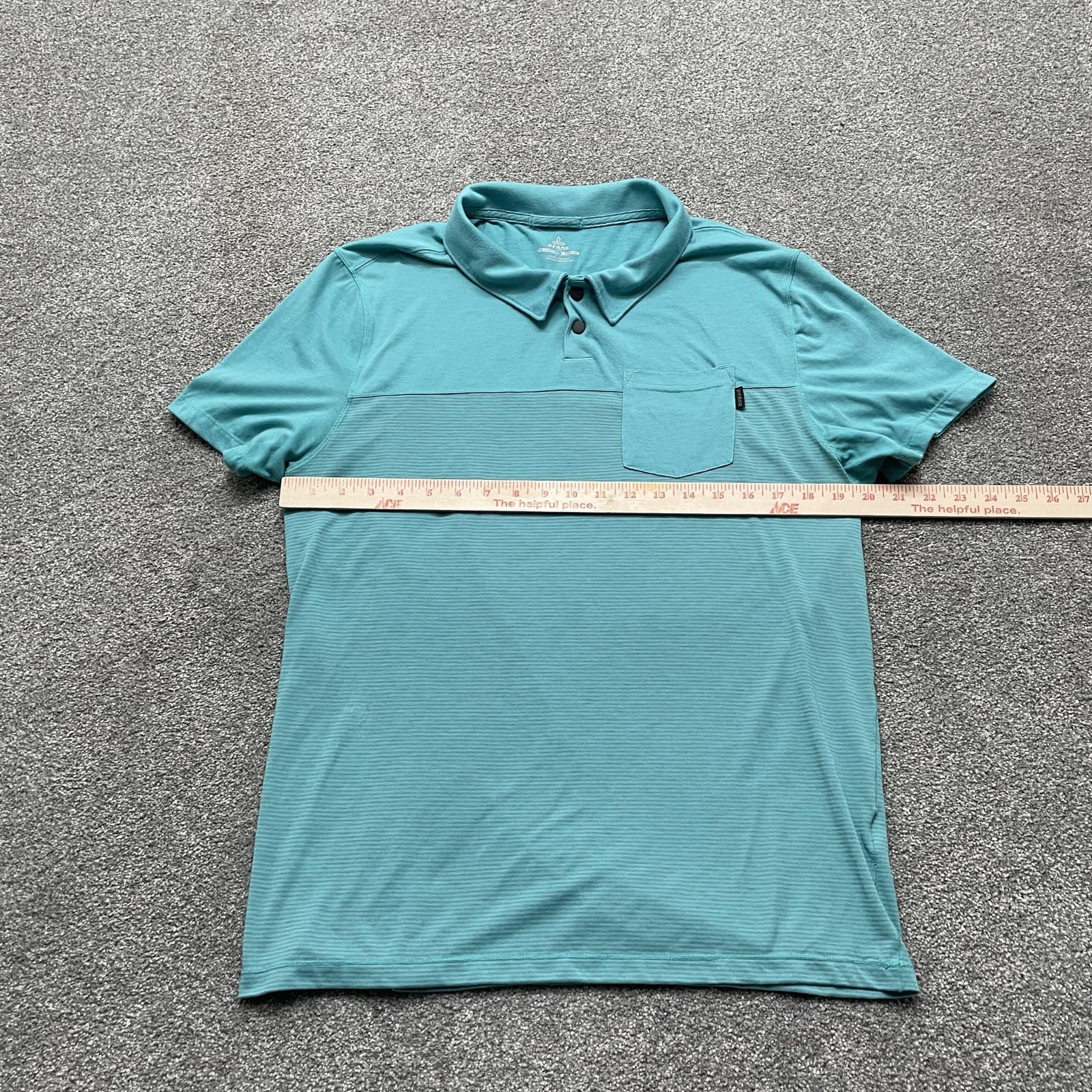 Prana Shirt Mens Large Blue Snap Collar Polo Breathe Cotton Blend Athletic Top - Thumbnail 4