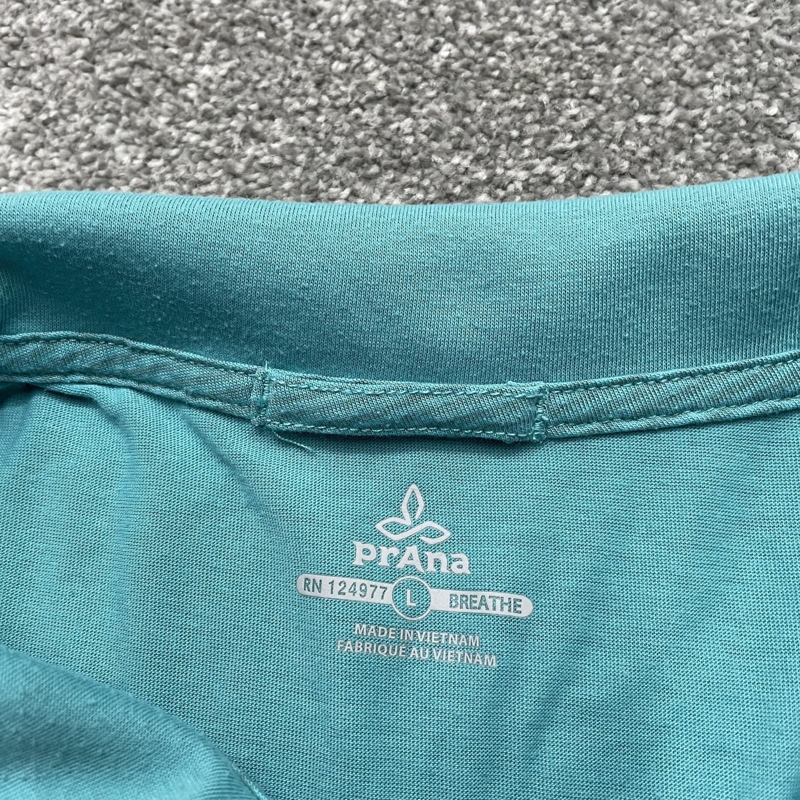 Prana Shirt Mens Large Blue Snap Collar Polo Breathe Cotton Blend Athletic Top - Thumbnail 3